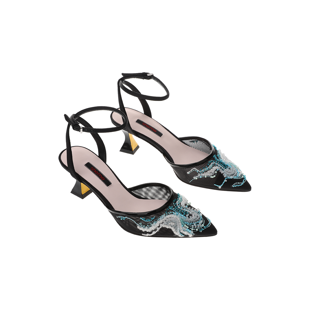 women black silk leather heel | Hulda black silk leather Low heel