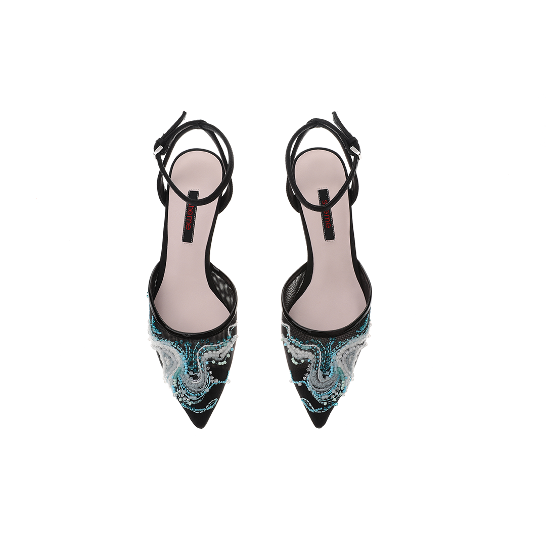 women black silk leather heel | Hulda black silk leather Low heel
