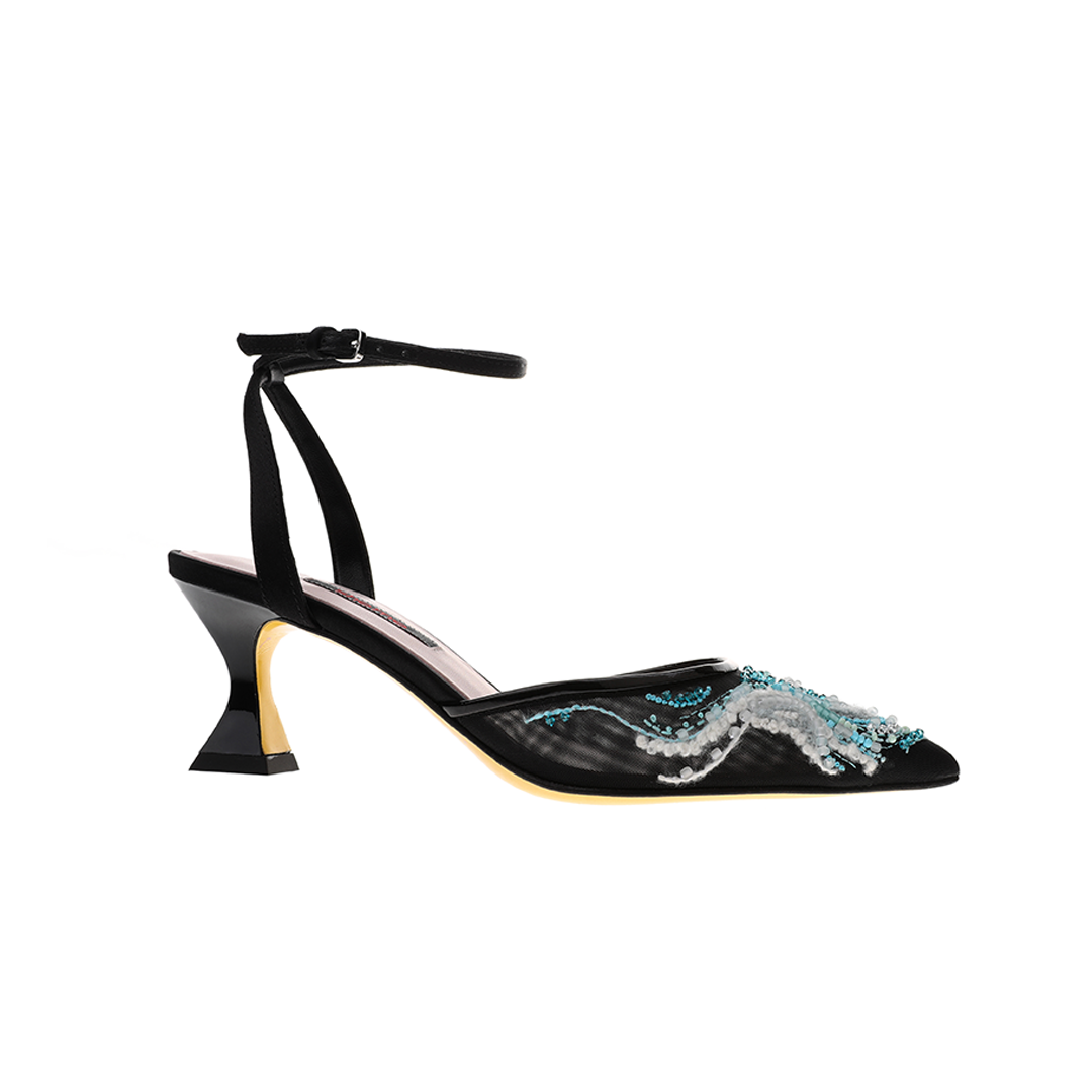 women black silk leather heel | Hulda black silk leather Low heel