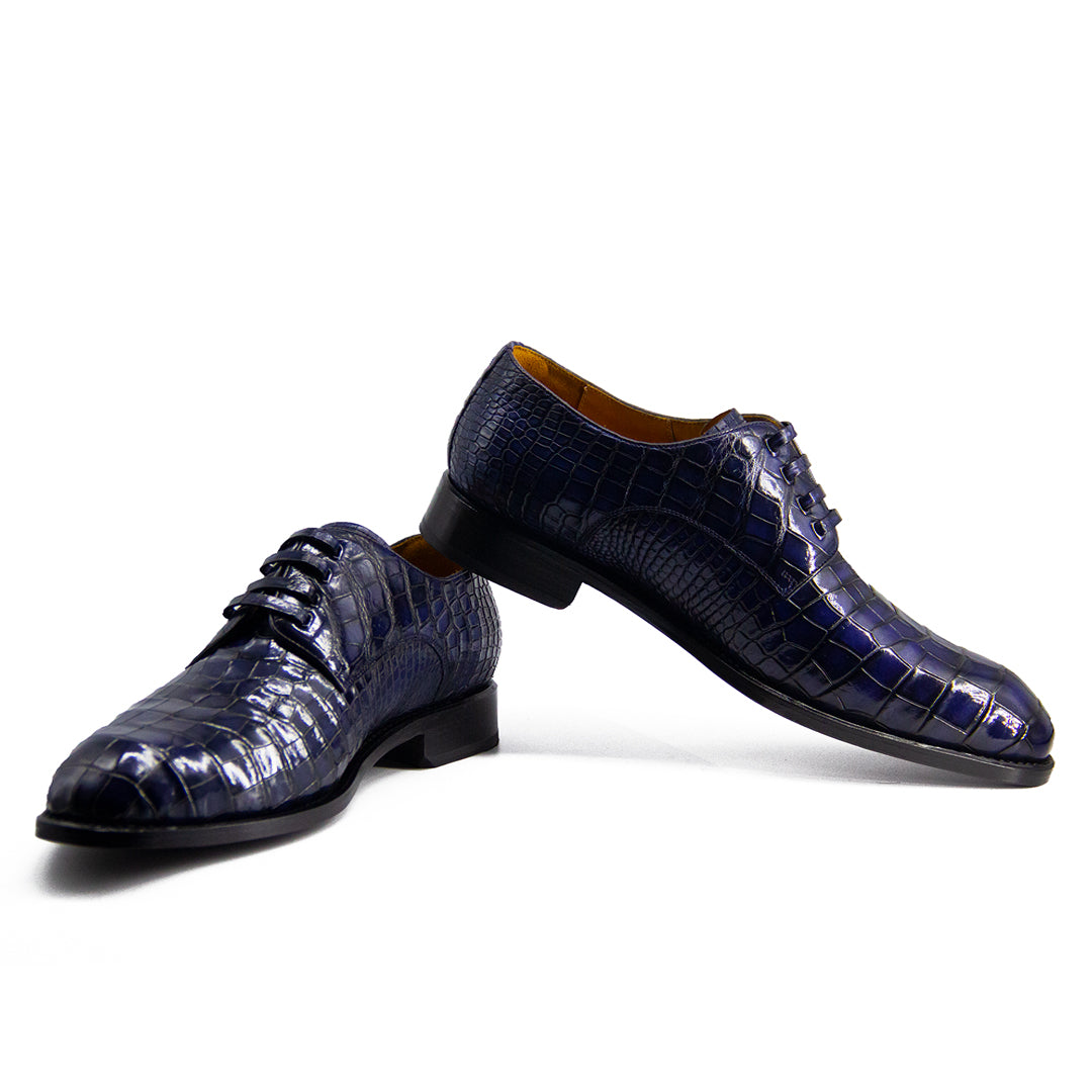 MEN'S BLUE ALLIGATOR SHOES - WONDER BLUE EXOTIC ALLIGATOR BODY OXFORDS