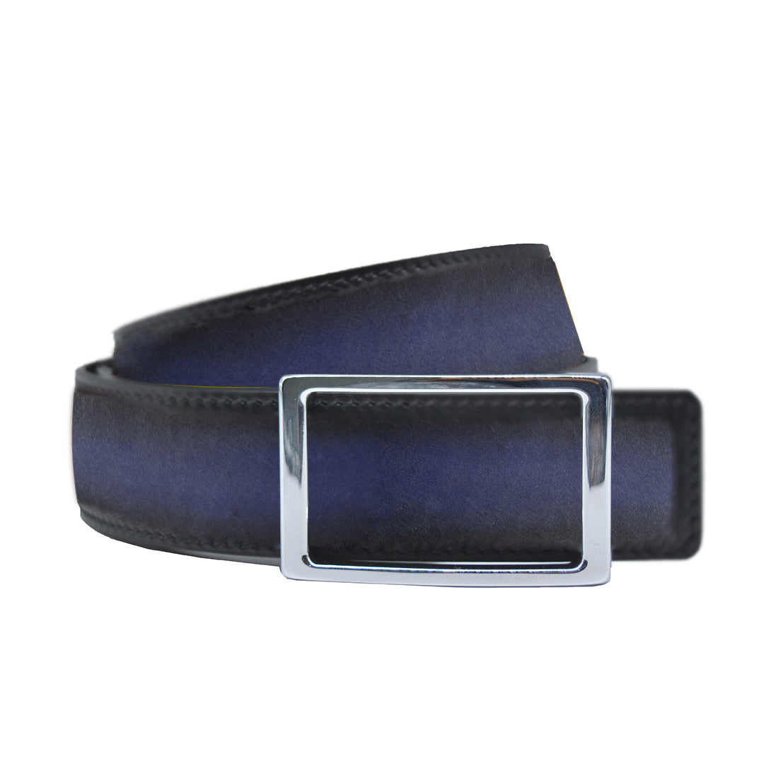 Reversible double calfskin leather Blue-green and dark purple belt