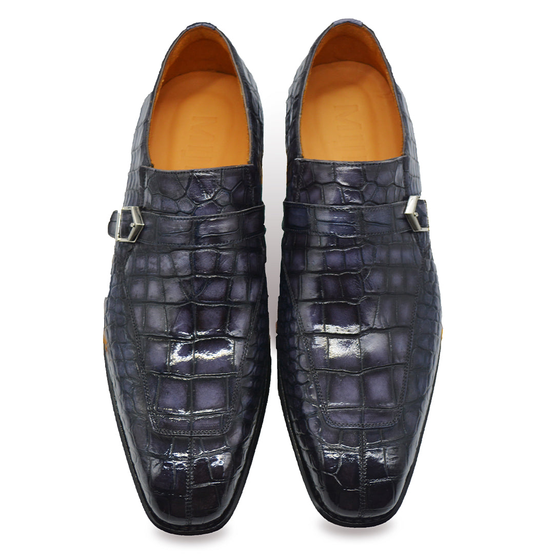 Grey Alligator Monk Strap Loafer
