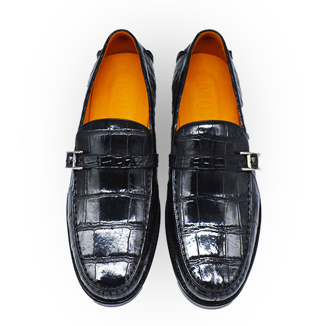 Mens Genuine Luxury Black Alligator slip Loafer