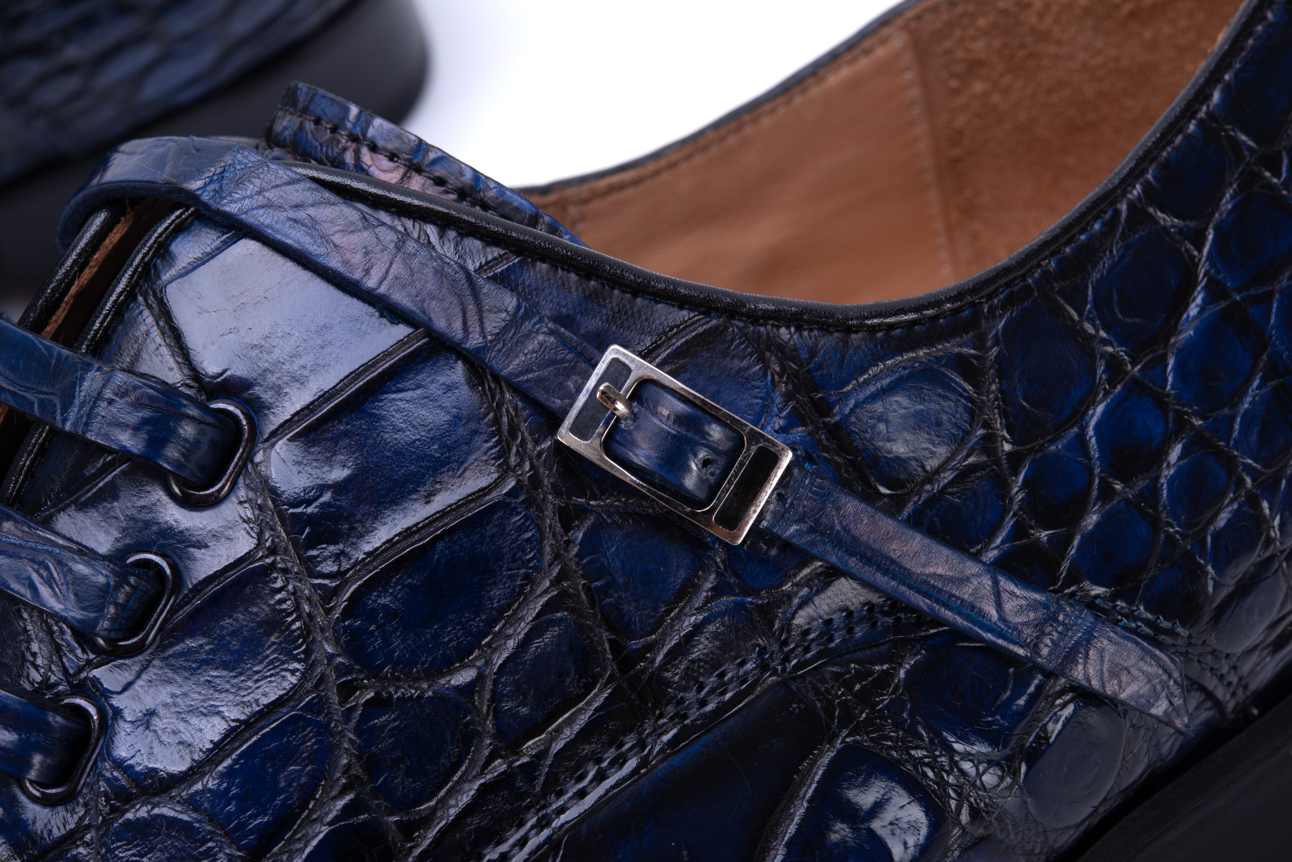 MEN'S BLUE ALLIGATOR SHOES - WONDER BLUE EXOTIC ALLIGATOR BODY OXFORDS
