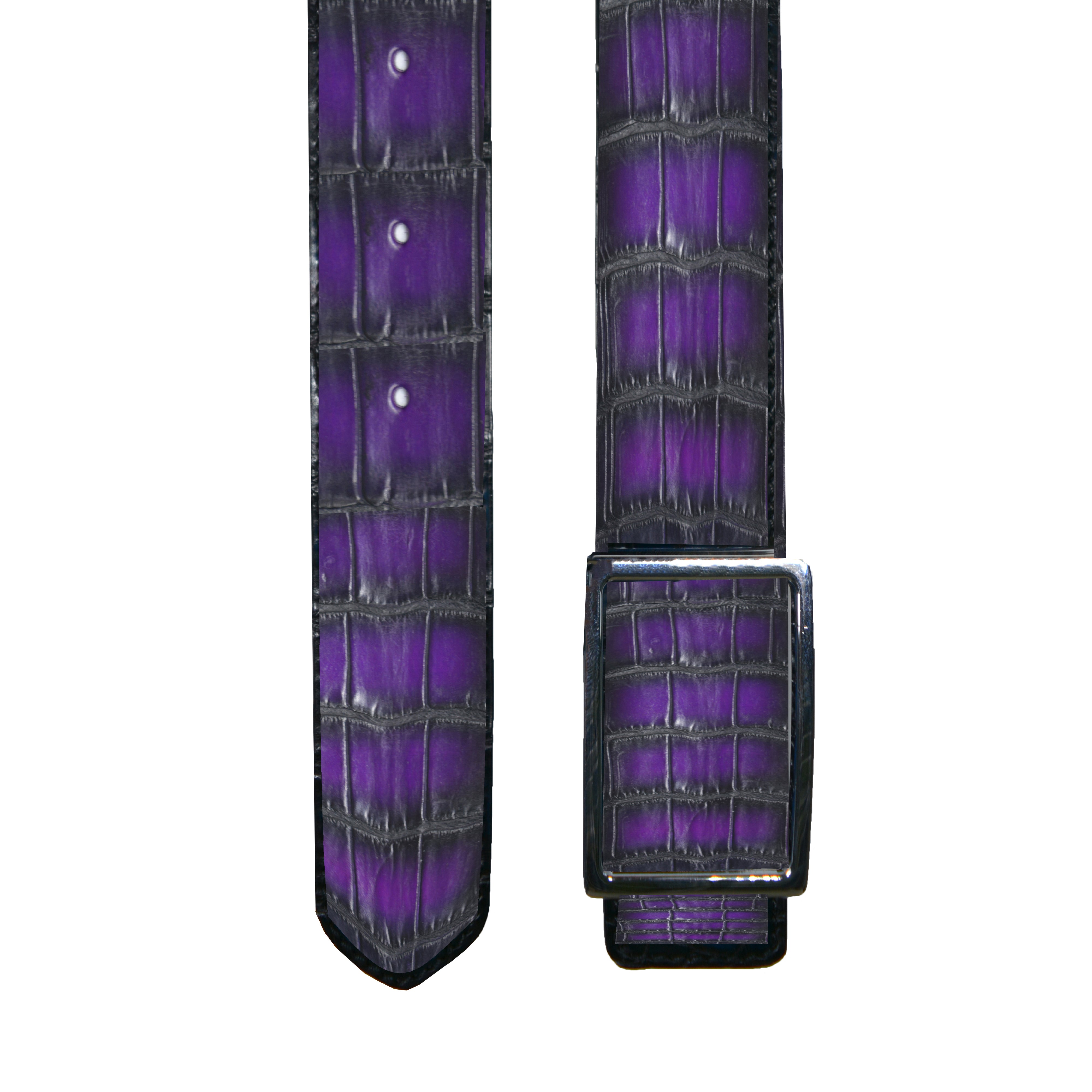 Reversible double alligator leather purple and orange belt