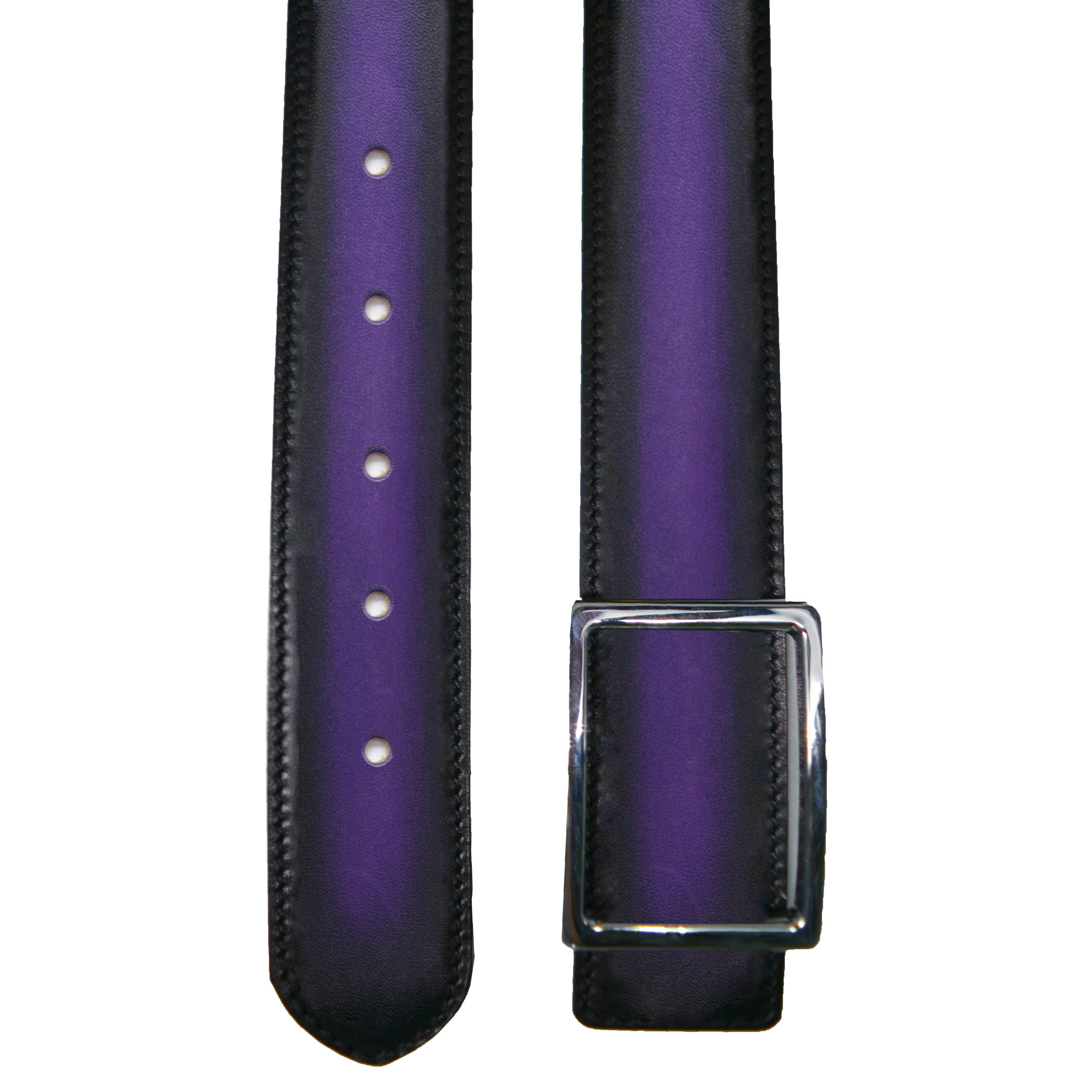 Reversible double calfskin leather purple and grey belt