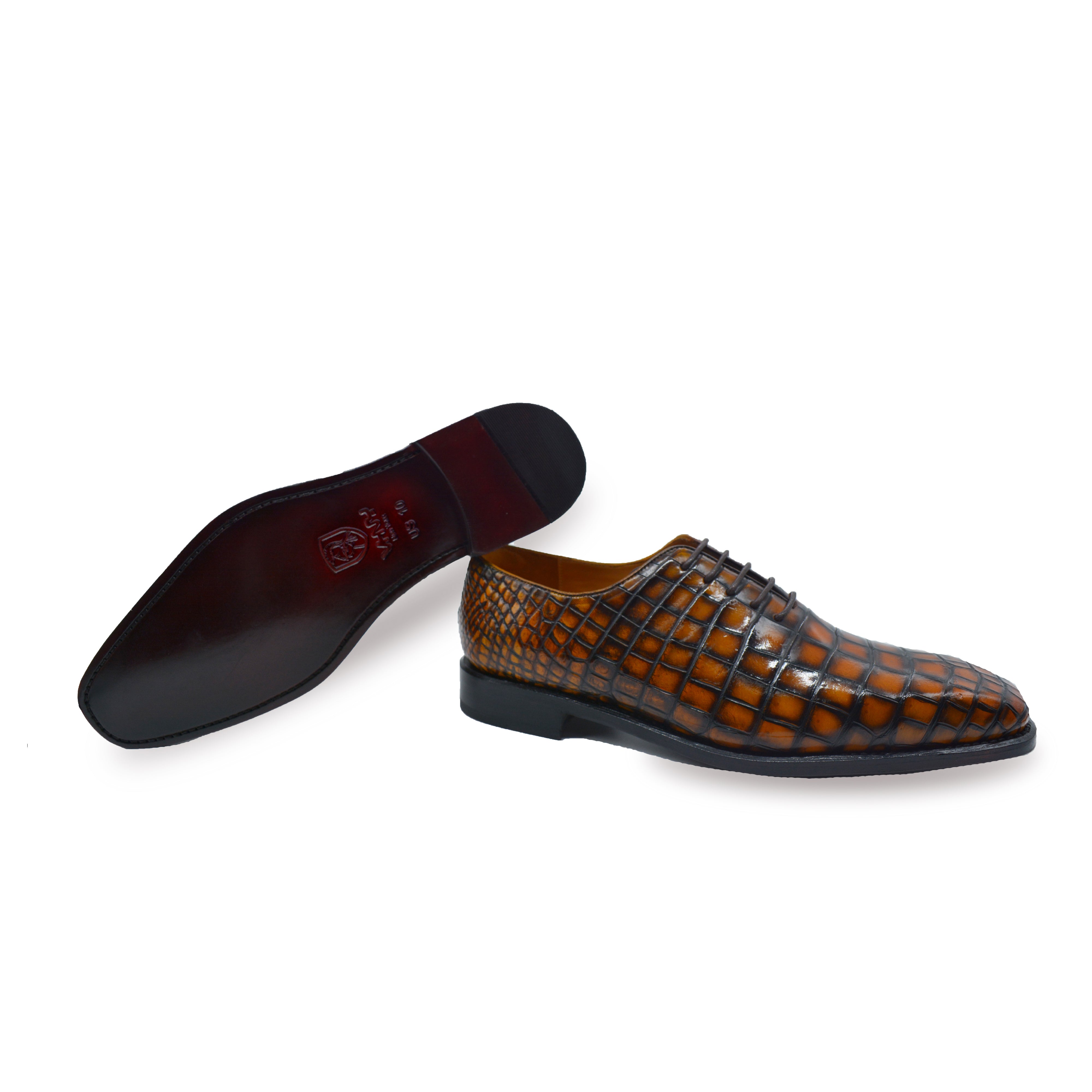 Burnished Alligator Lace-Up Oxford Sport-Rust