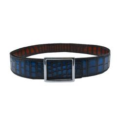 Reversible double alligator leather blue and coffee belt