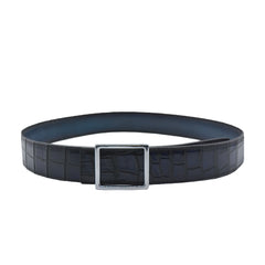 Reversible double alligator and calfskin leather blue belt