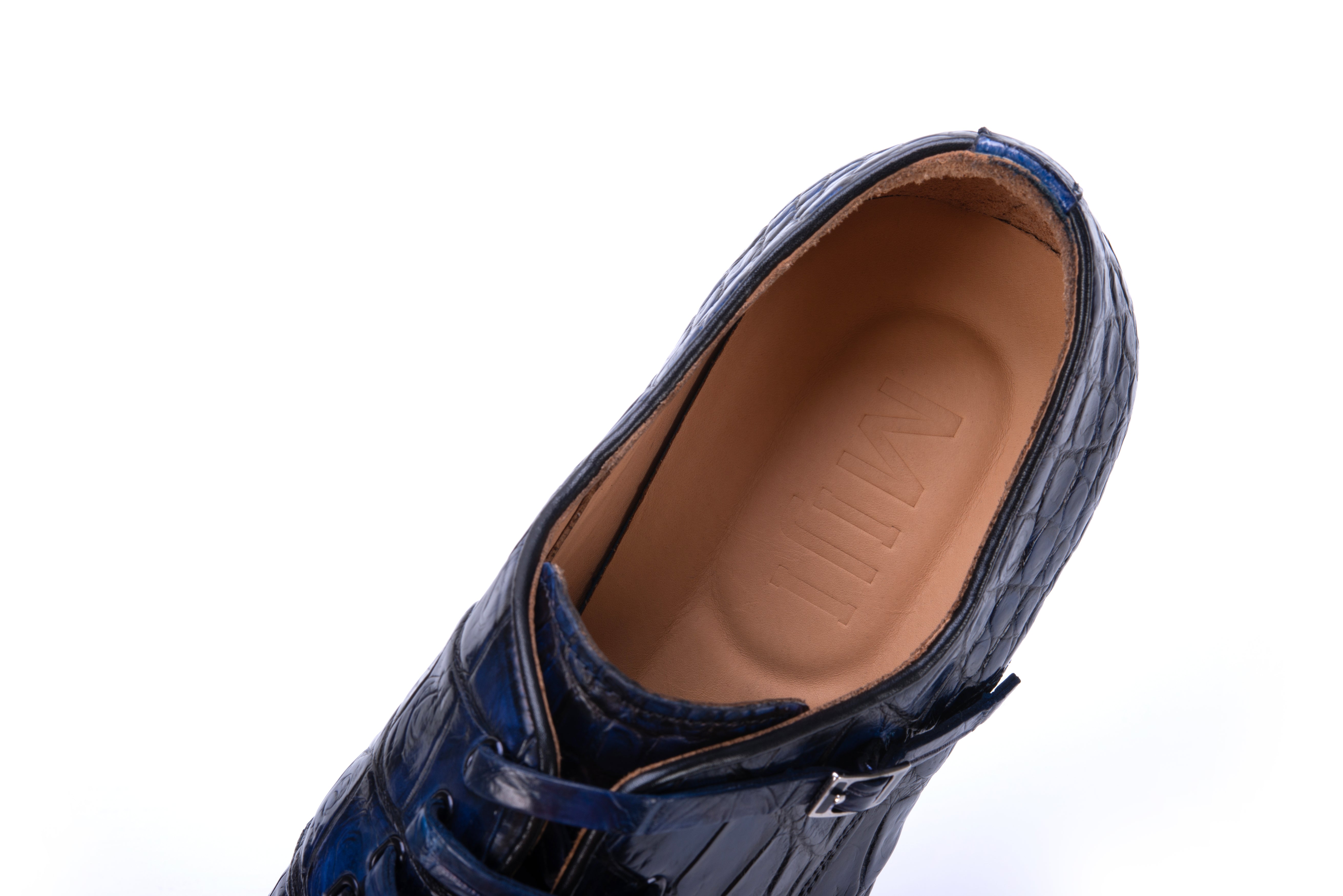 MEN'S BLUE ALLIGATOR SHOES - WONDER BLUE EXOTIC ALLIGATOR BODY OXFORDS