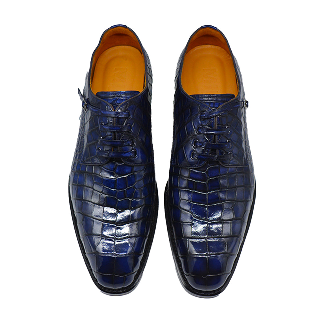MEN'S BLUE ALLIGATOR SHOES - WONDER BLUE EXOTIC ALLIGATOR BODY OXFORDS