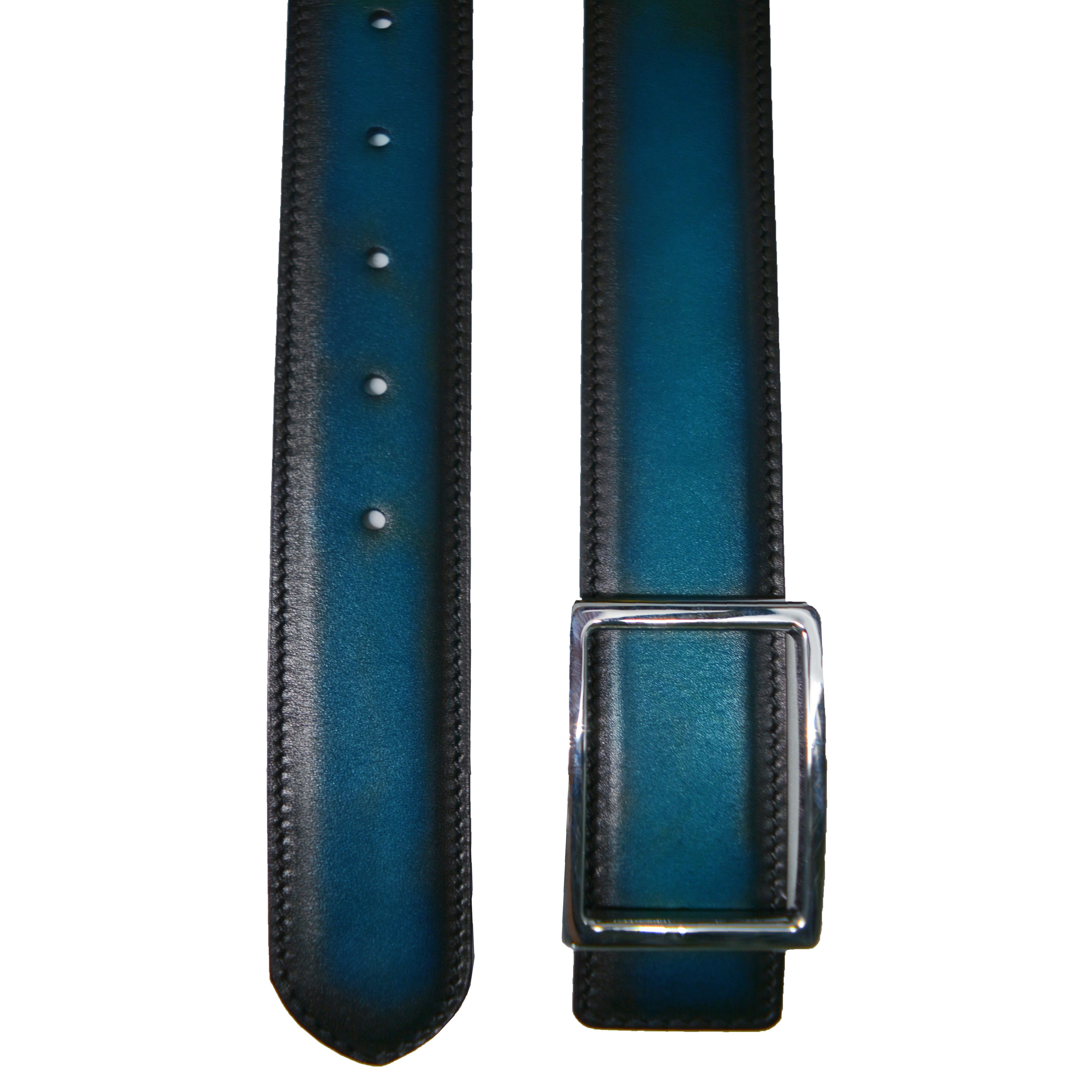One-sided calfskin dark Blue-green belt
