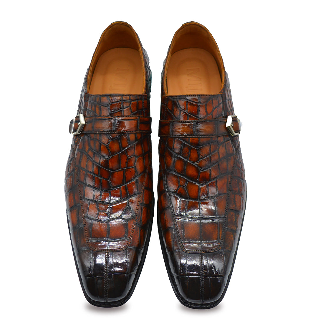 Brown Alligator Monk Strap Loafer