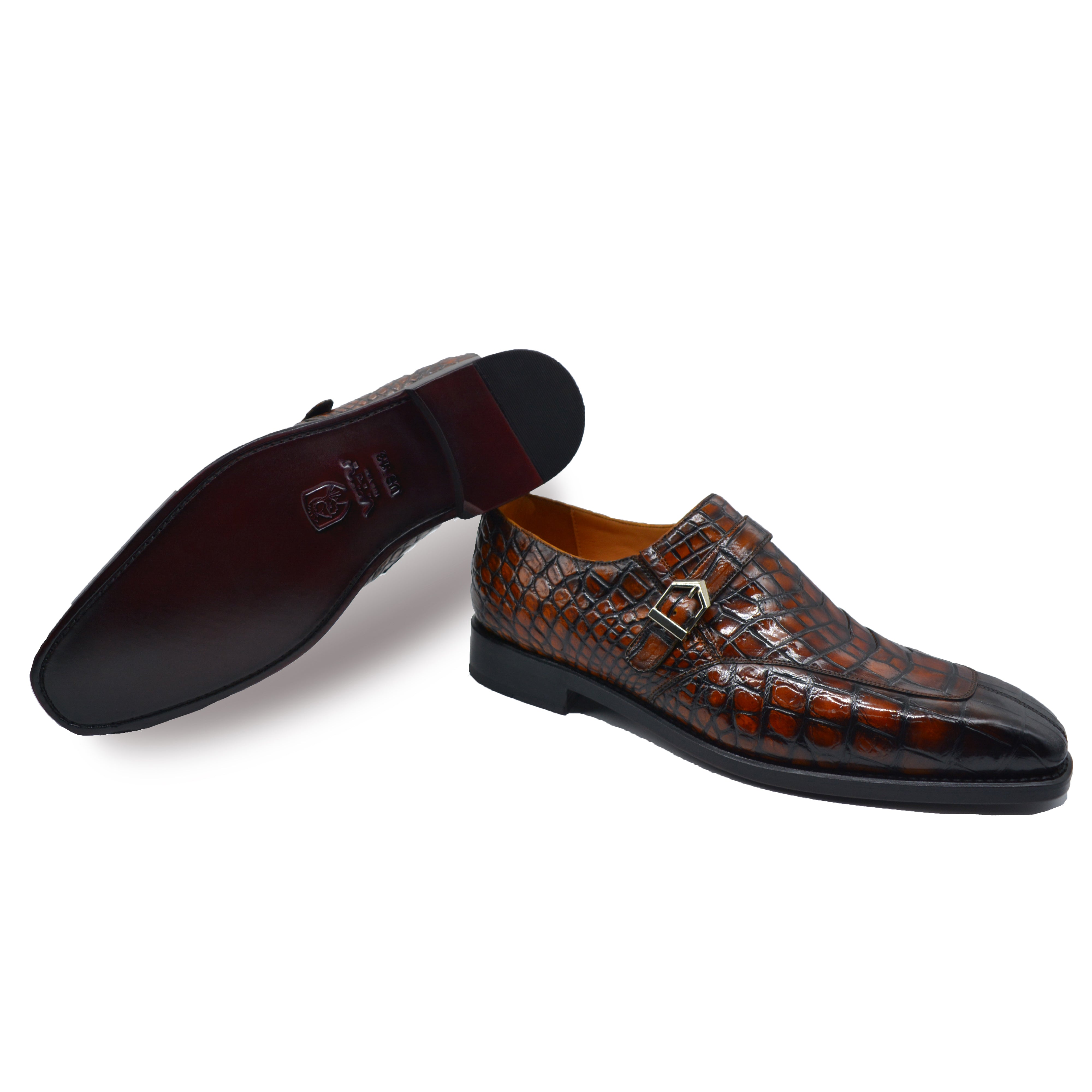 Brown Alligator Monk Strap Loafer