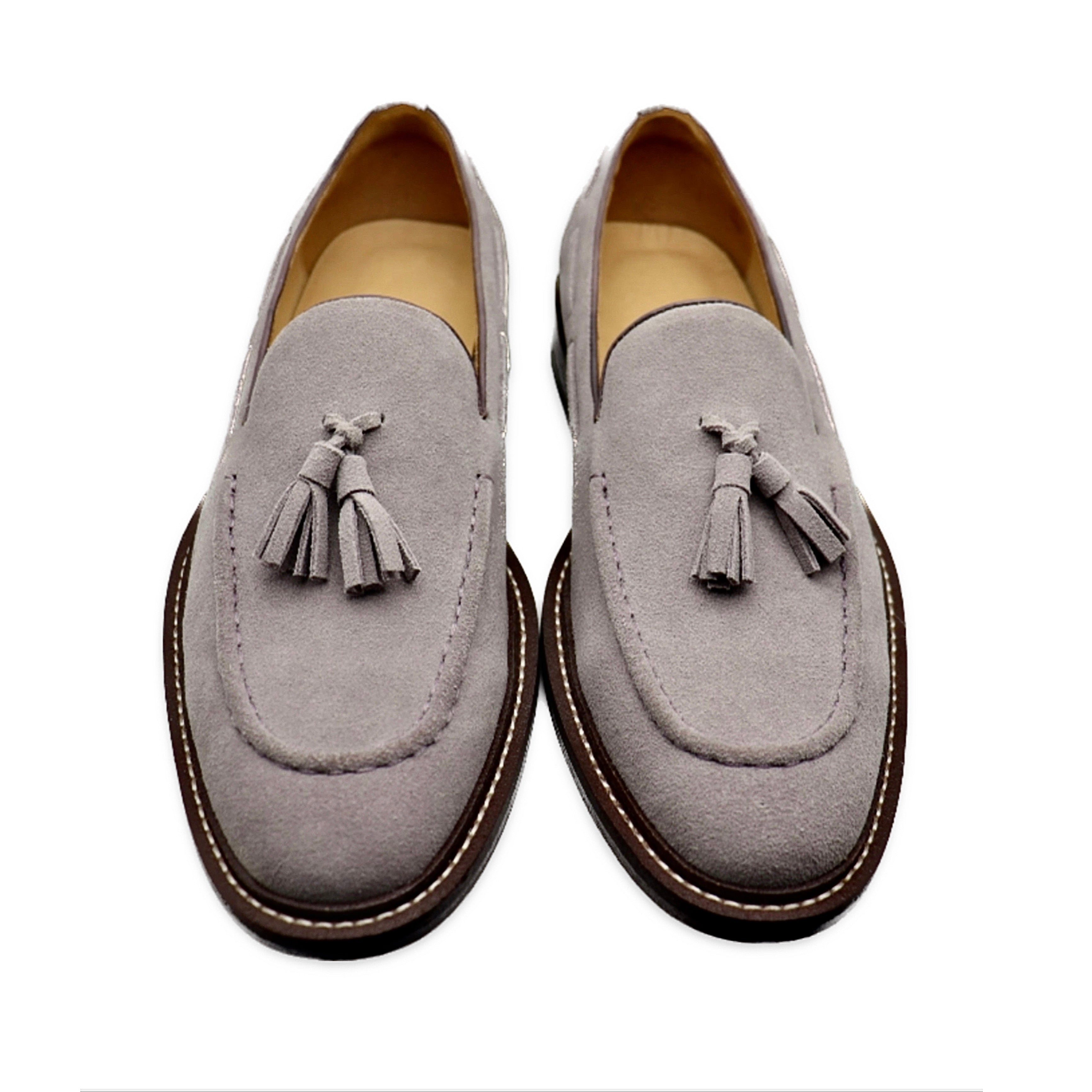 Men's Grey Suede Leather Classic Tassel Loafer Moccasin
