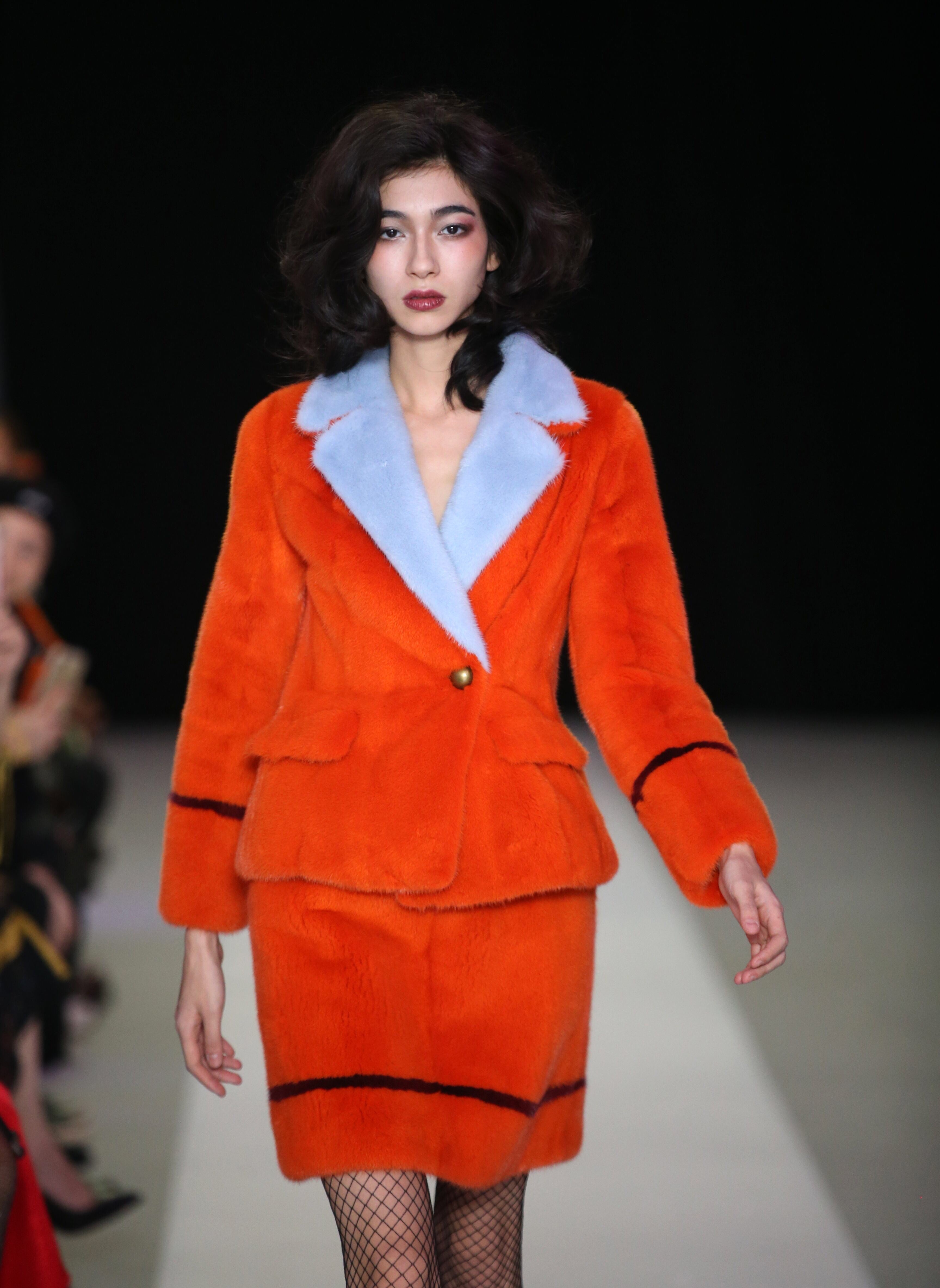 Vibrant Orange and Sky Blue Mink Fur Set