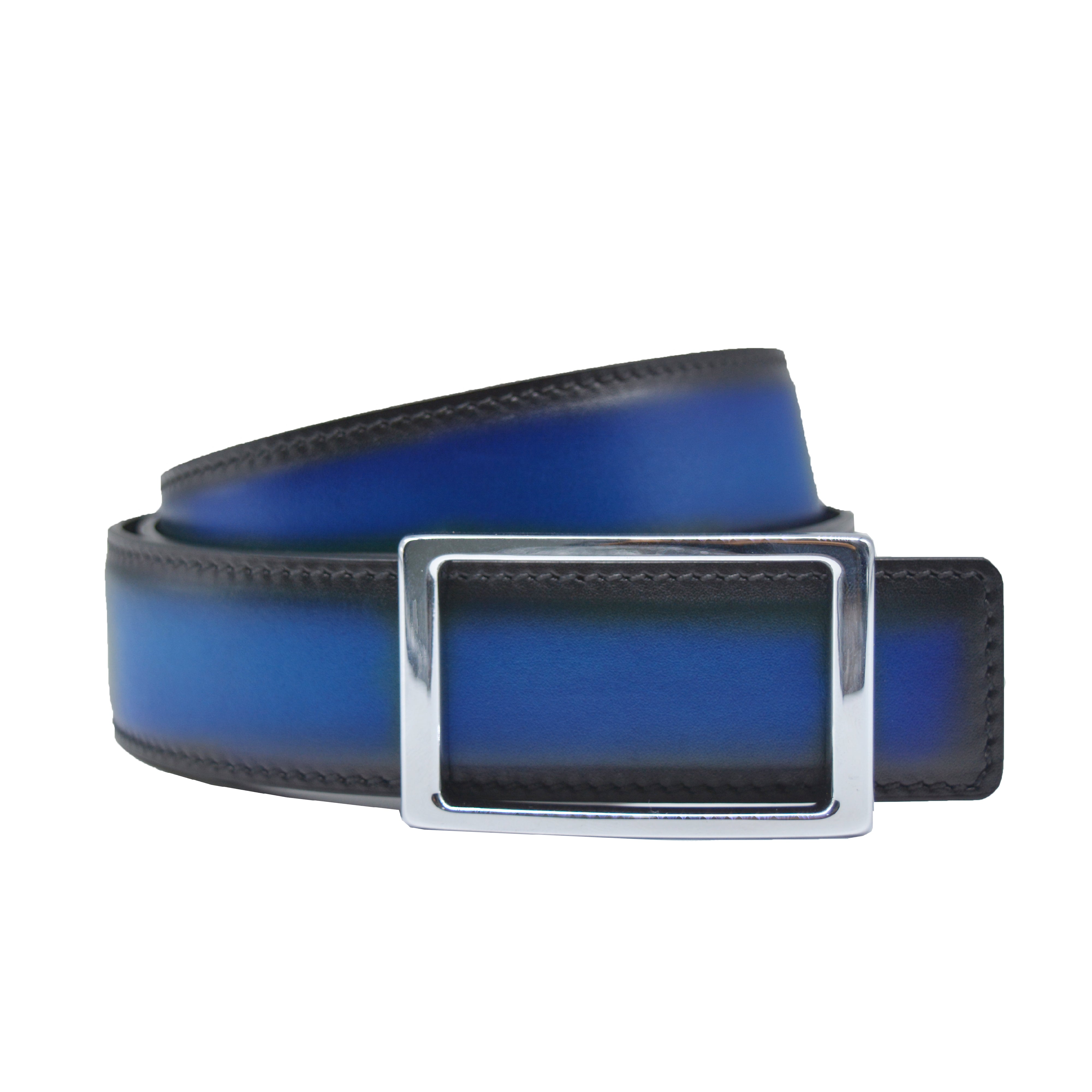 One-sided calfskin blue belt