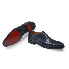 Navy Alligator Whole Cut Lace Up Oxfords
