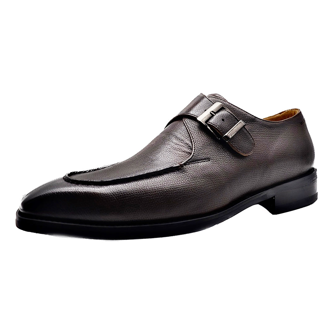 Men's Dark Brown Cowhide Moc Toe Buckle Loafer