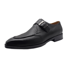 Men's Black Cowhide Moc Toe Buckle Loafer