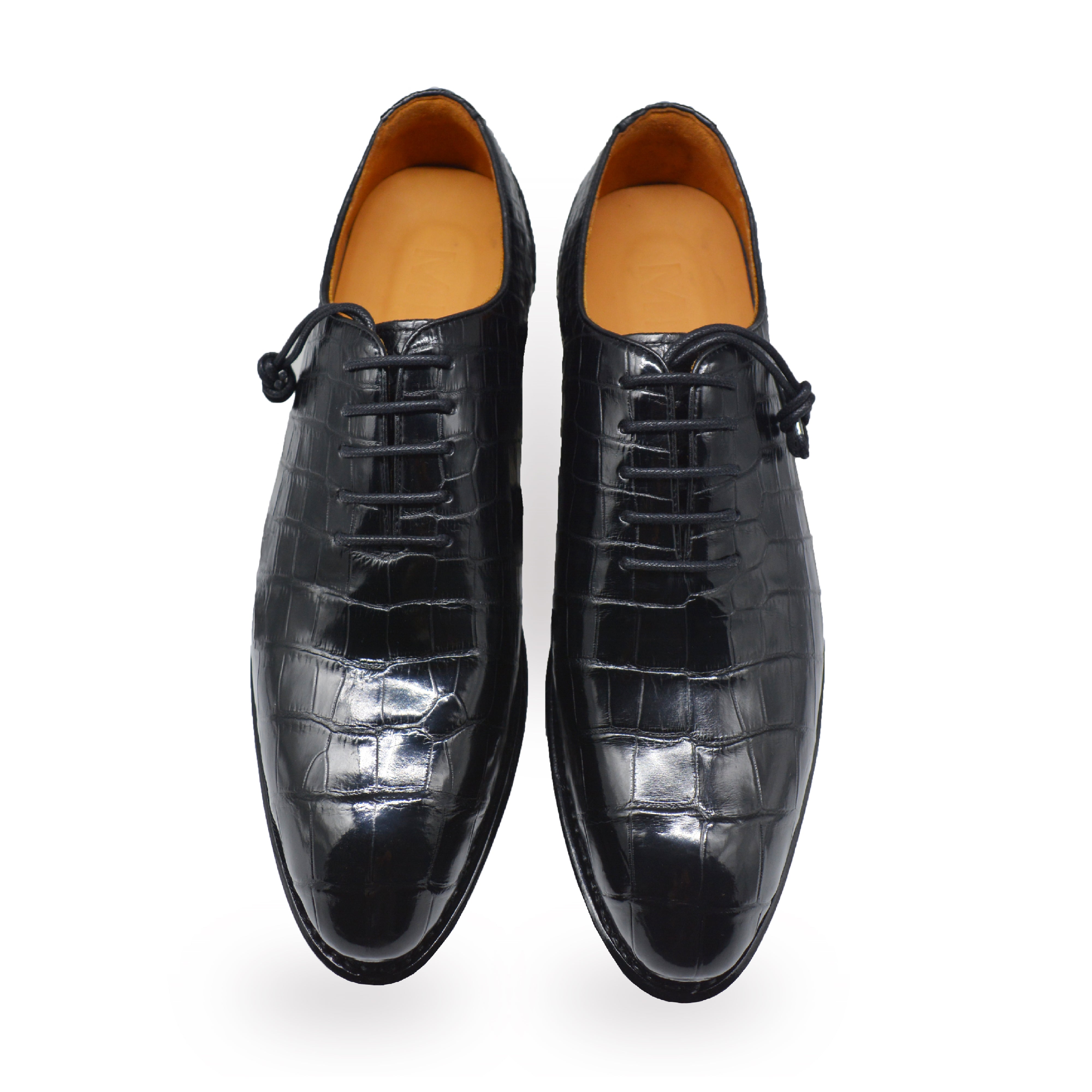 MEN'S BLACK ALLIGATOR SHOES - WONDER BLACK  ALLIGATOR BODY OXFORDS
