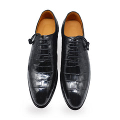 MEN'S BLACK ALLIGATOR SHOES - WONDER BLACK  ALLIGATOR BODY OXFORDS