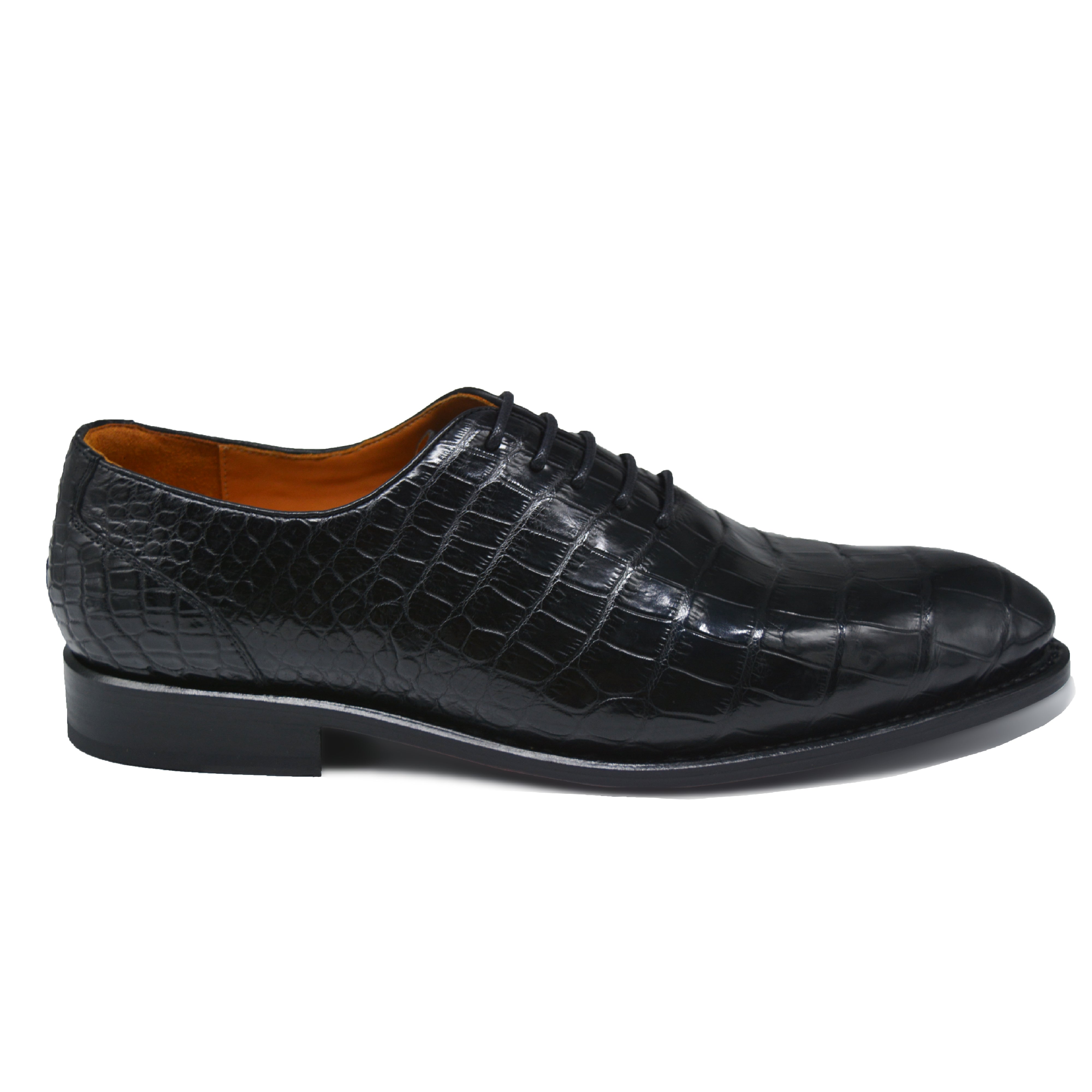 MEN'S BLACK ALLIGATOR SHOES - WONDER BLACK  ALLIGATOR BODY OXFORDS