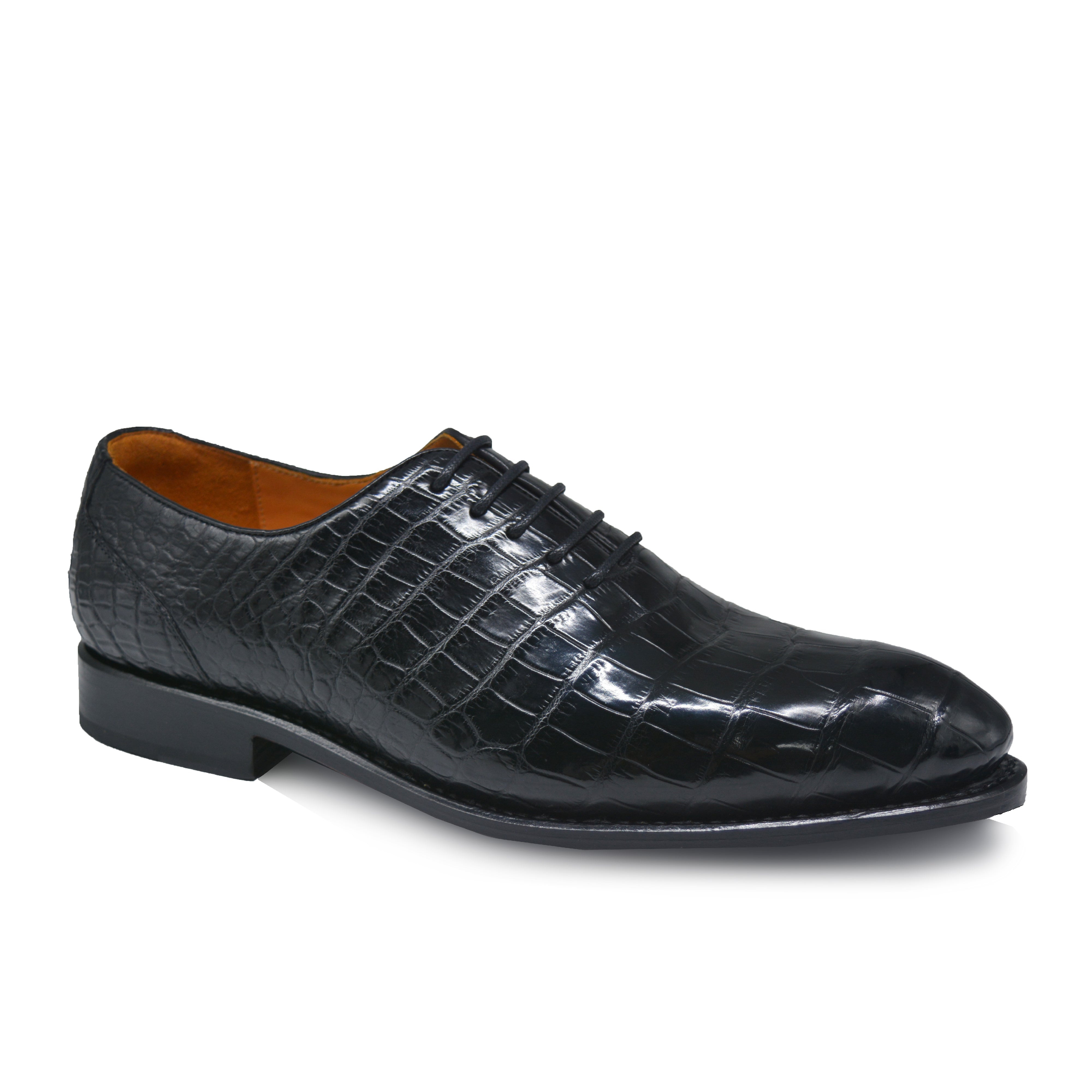 MEN'S BLACK ALLIGATOR SHOES - WONDER BLACK  ALLIGATOR BODY OXFORDS