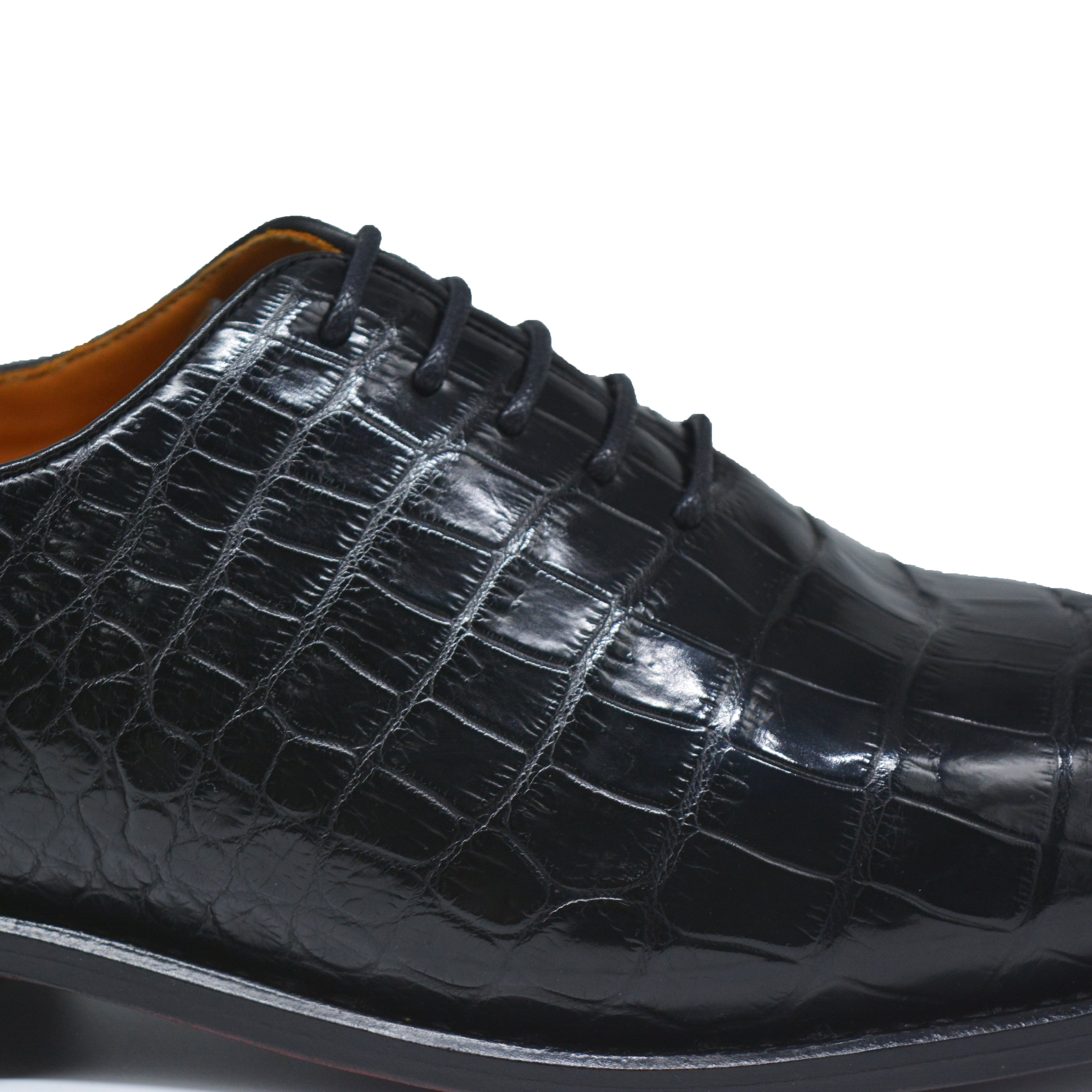 MEN'S BLACK ALLIGATOR SHOES - WONDER BLACK  ALLIGATOR BODY OXFORDS