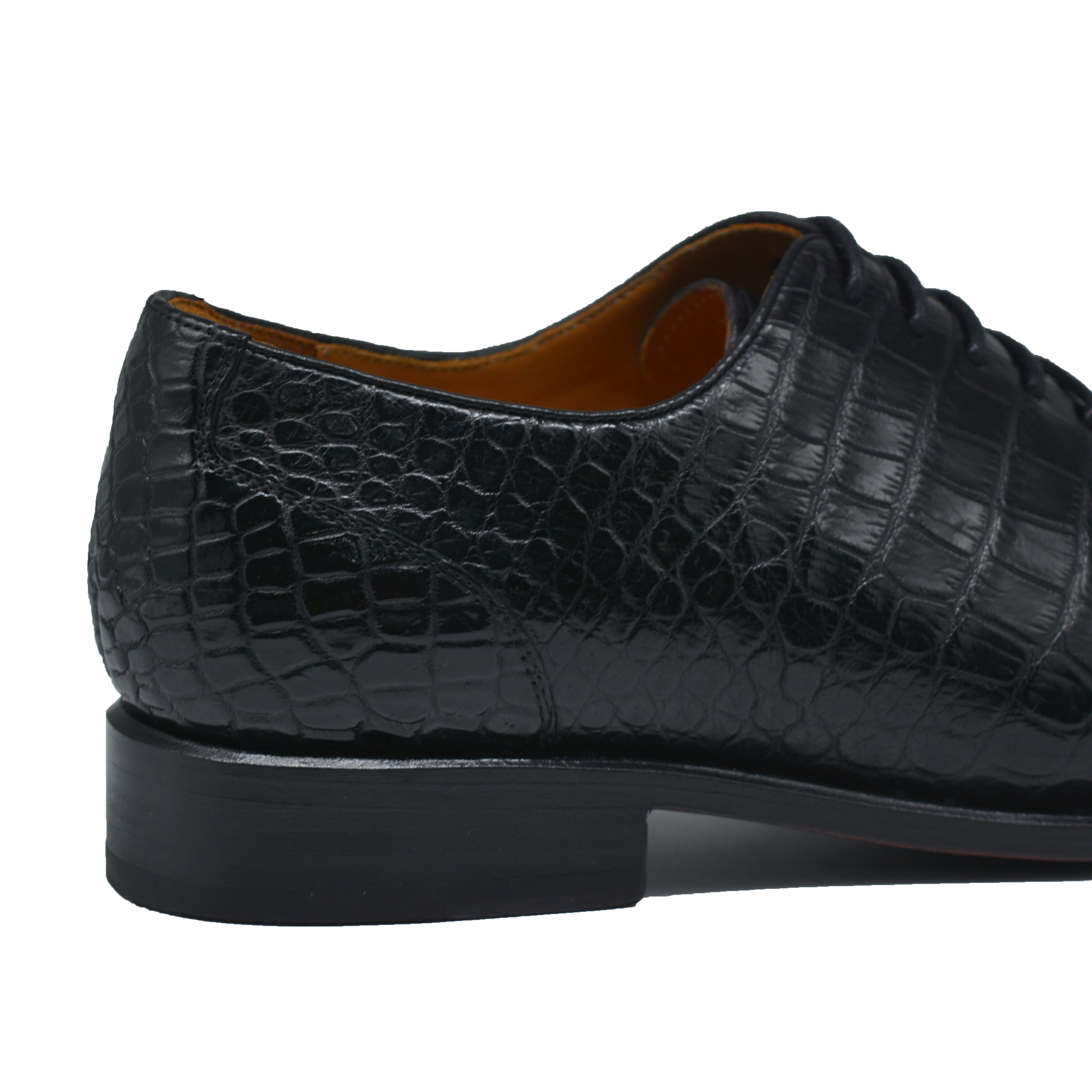 MEN'S BLACK ALLIGATOR SHOES - WONDER BLACK  ALLIGATOR BODY OXFORDS
