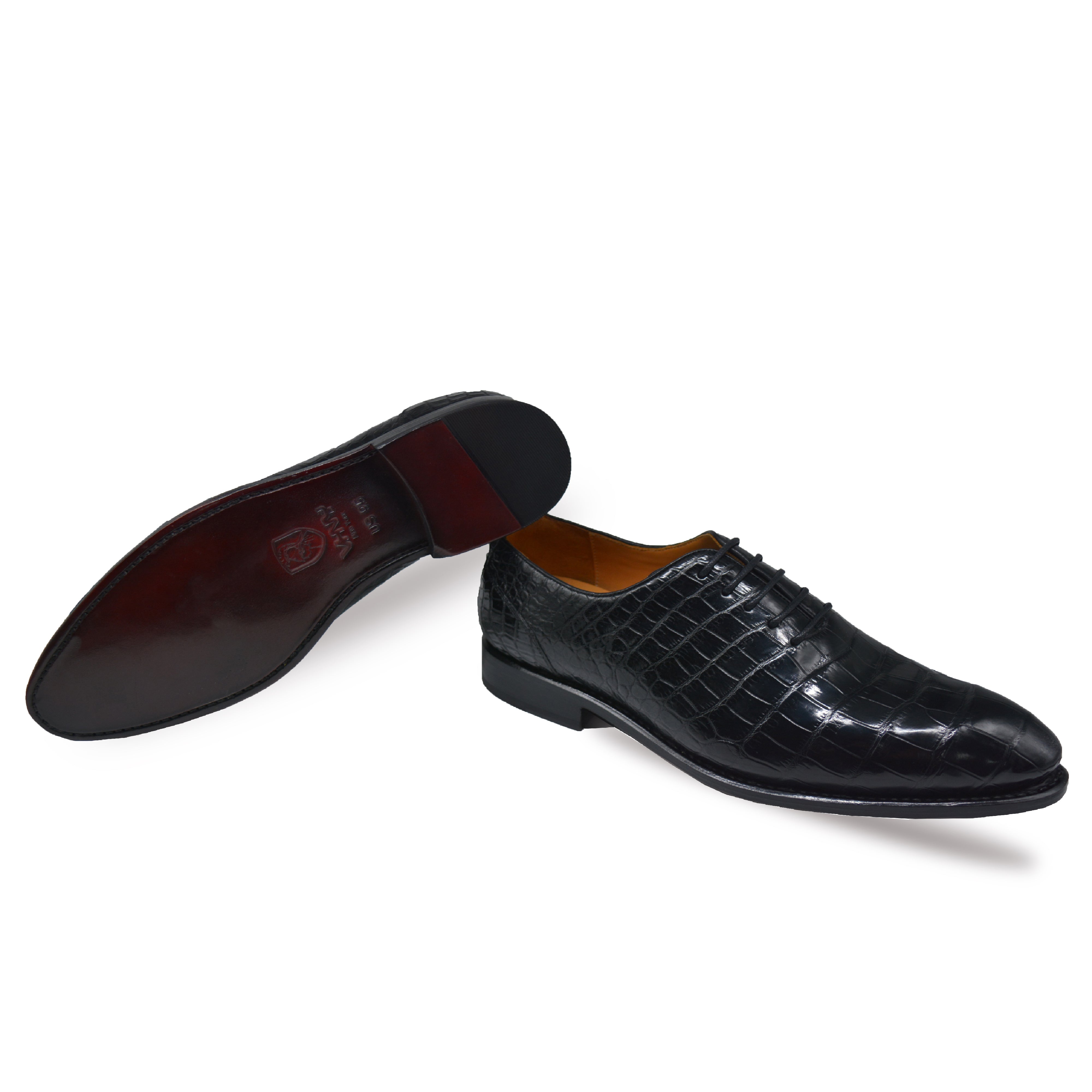 MEN'S BLACK ALLIGATOR SHOES - WONDER BLACK  ALLIGATOR BODY OXFORDS