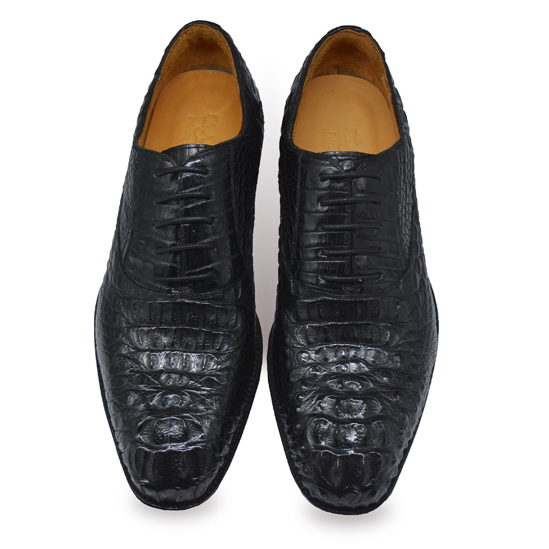 MEN'S LUXURY ITALIAN DESIGNER SHOES BLACK EXOTIC ALLIGATOR OXFORDS