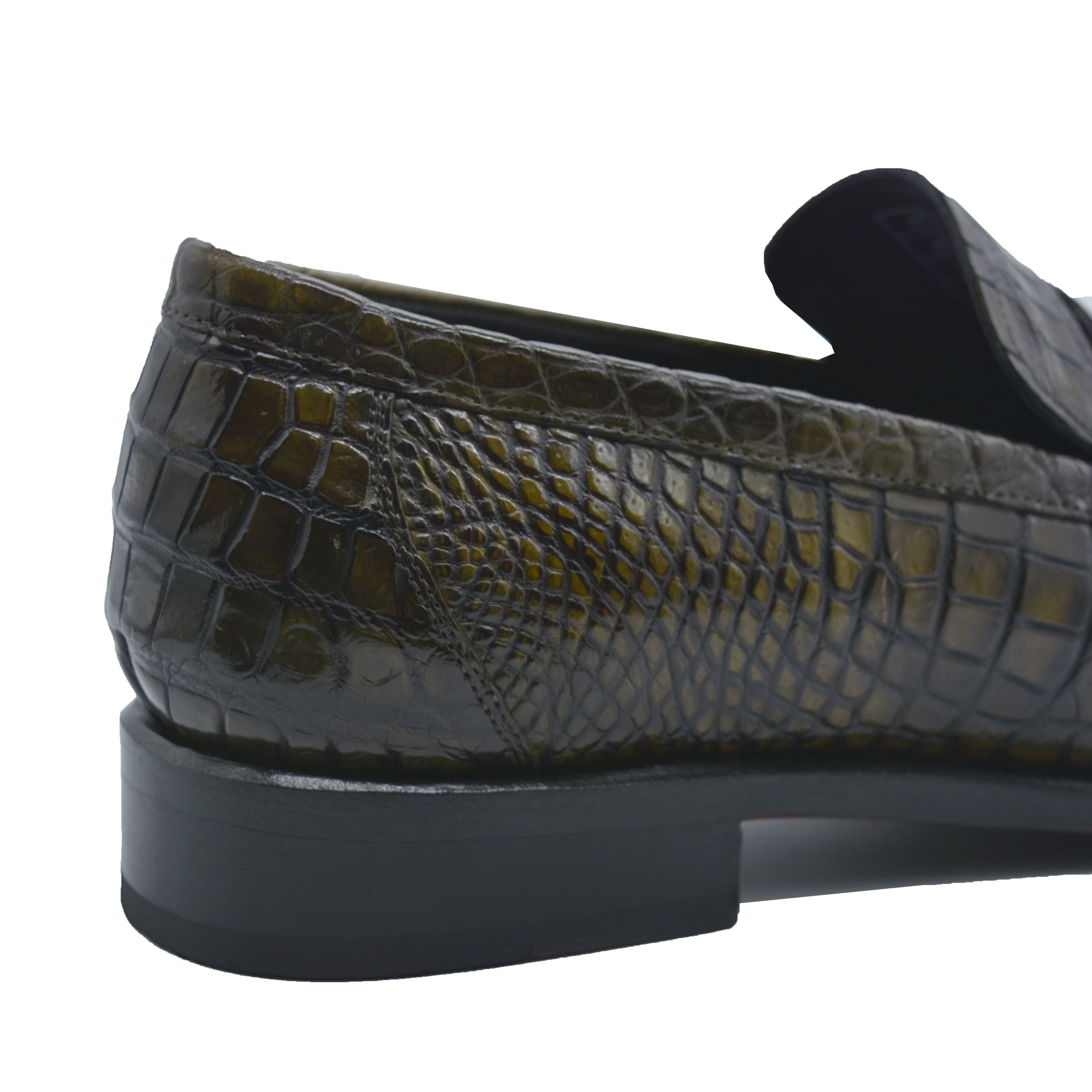 Men's alligator Black green classic penny loafers