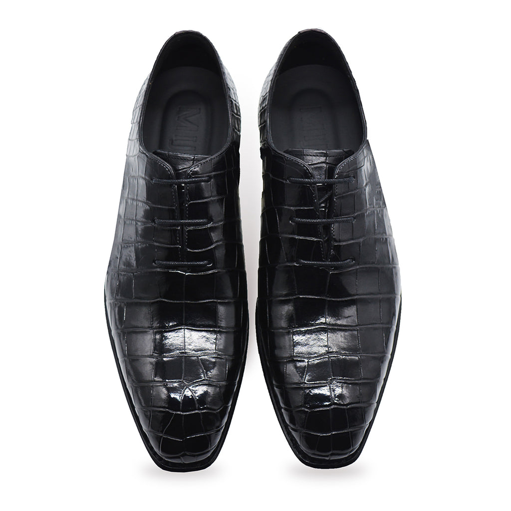 black alligator dress shoes Mauri 4851 Black Alligator Body Lace Up Dress Shoes
