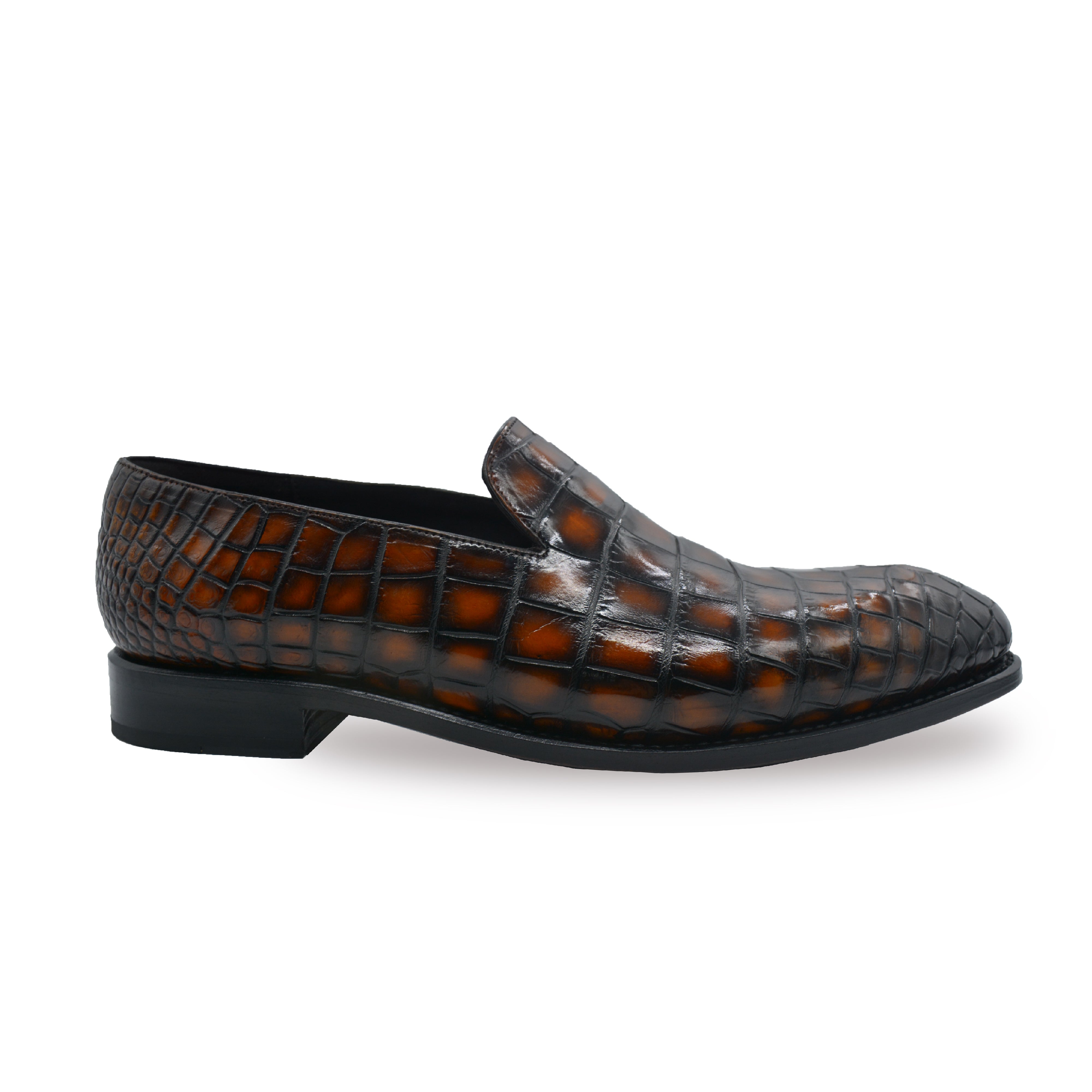 Men's Orange-black alligator shoes | classic alligator loafers