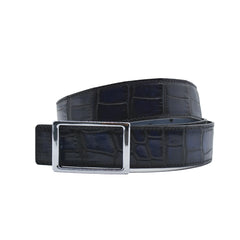 Reversible double alligator and calfskin leather blue belt