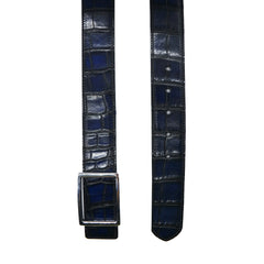 Reversible double alligator and calfskin leather blue belt
