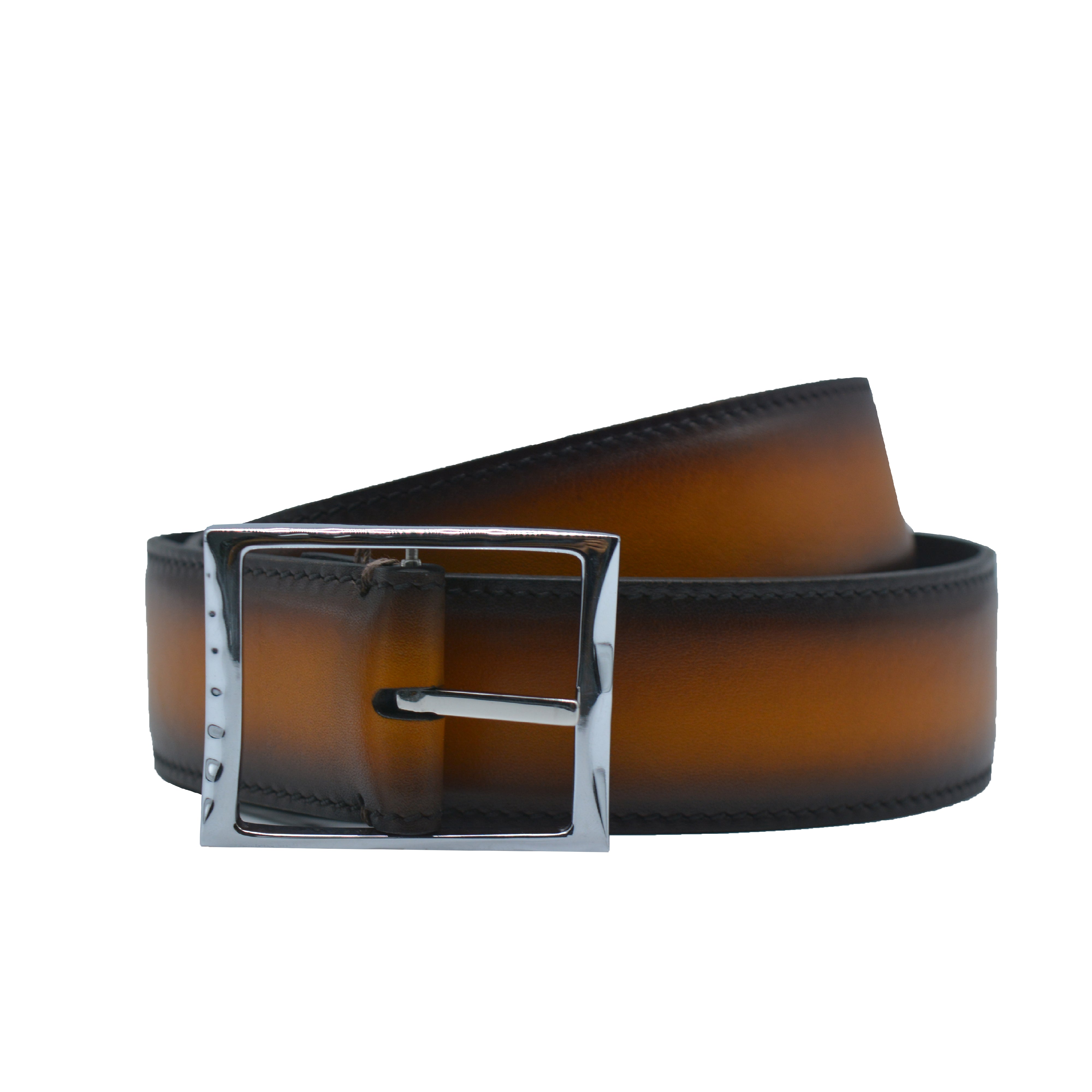 Reversible double calfskin leather brown and blue belt