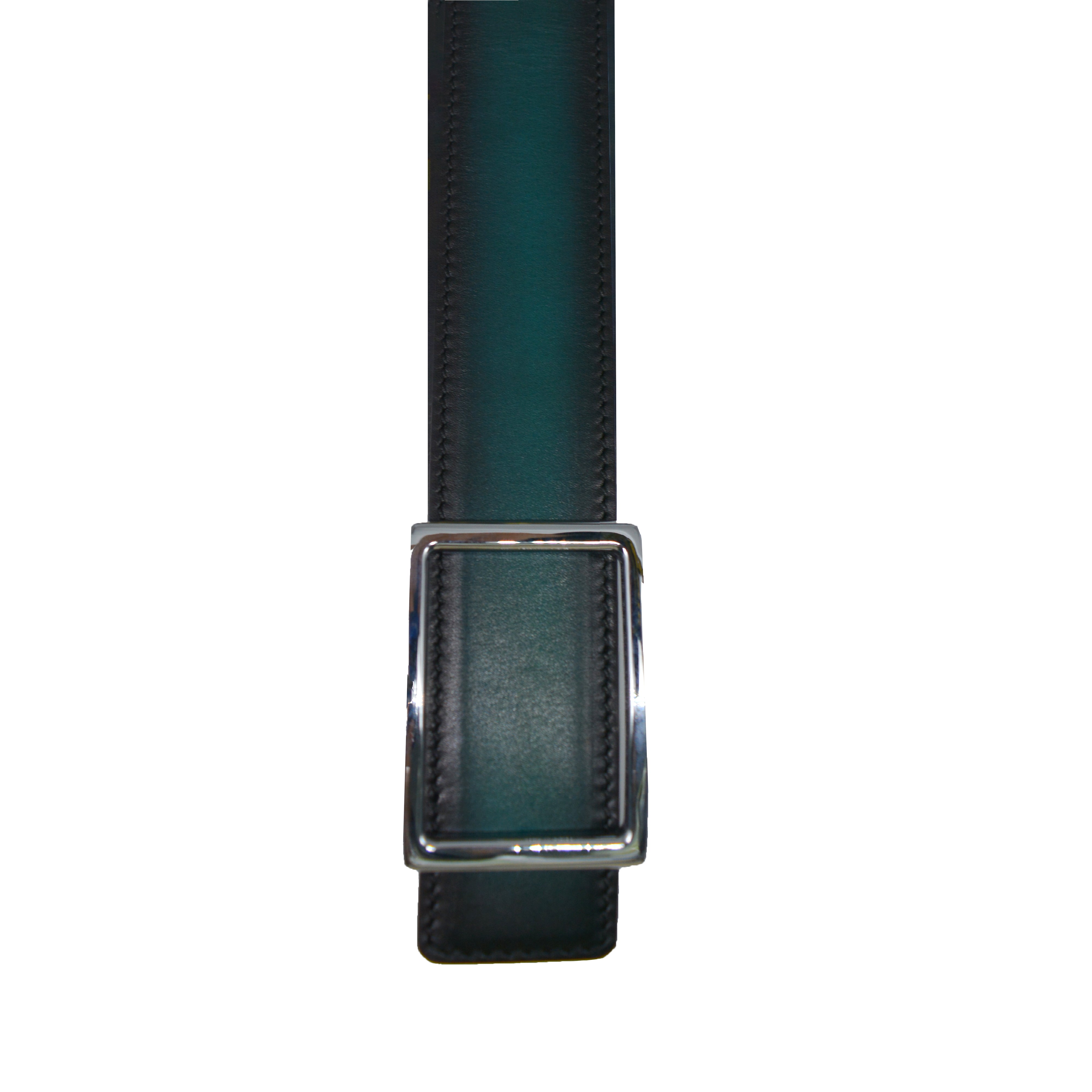 Reversible double calfskin leather green and purple belt