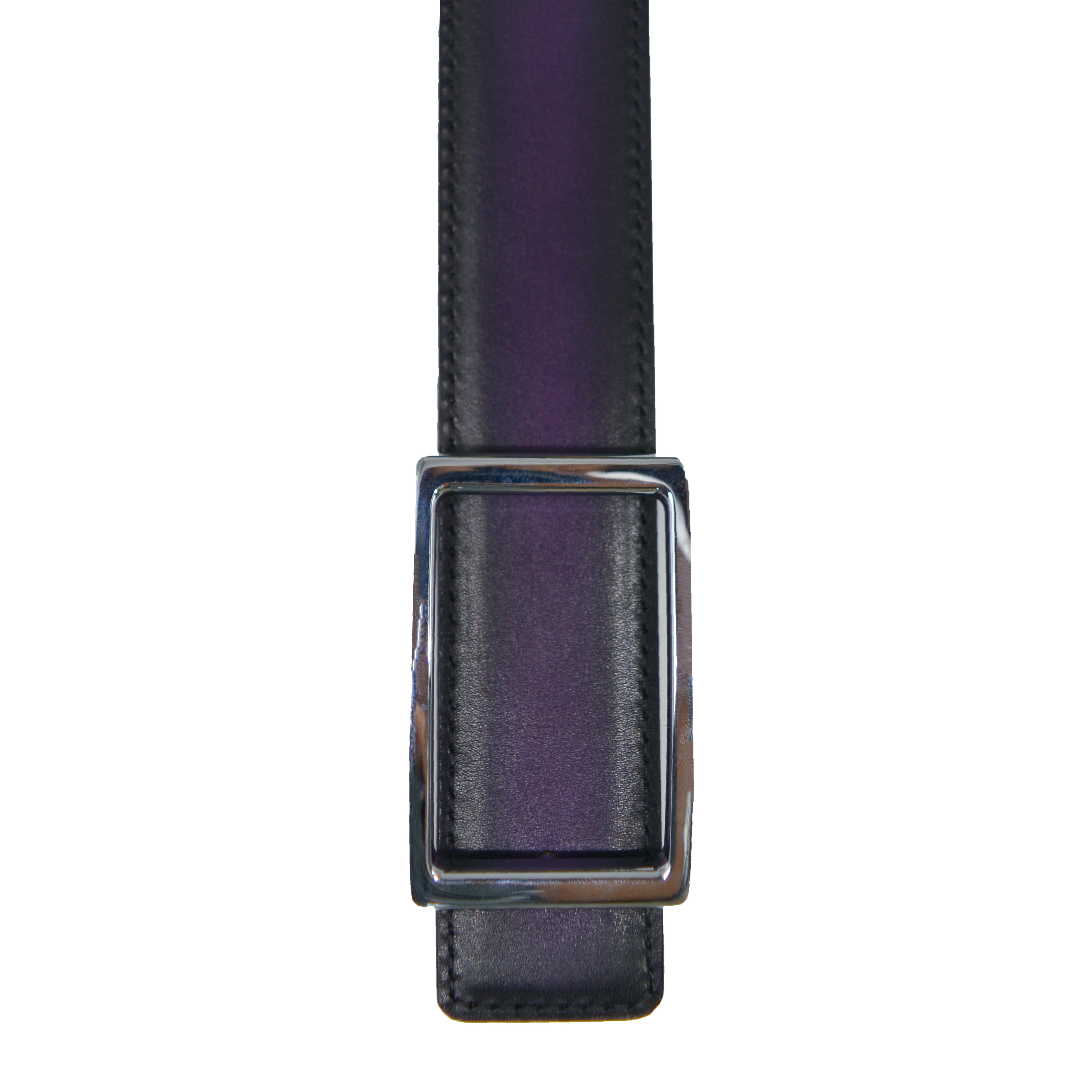 Reversible double calfskin leather green and purple belt