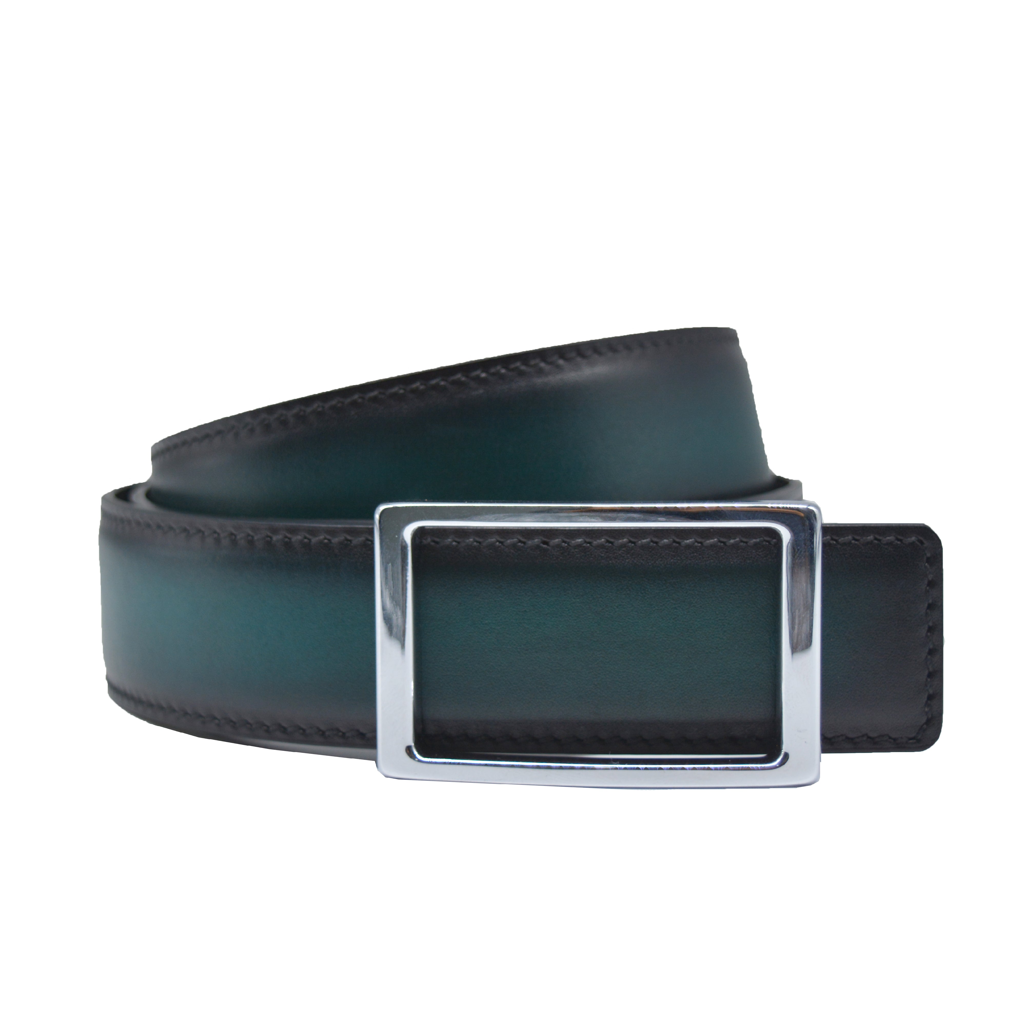 Reversible double calfskin leather green and purple belt