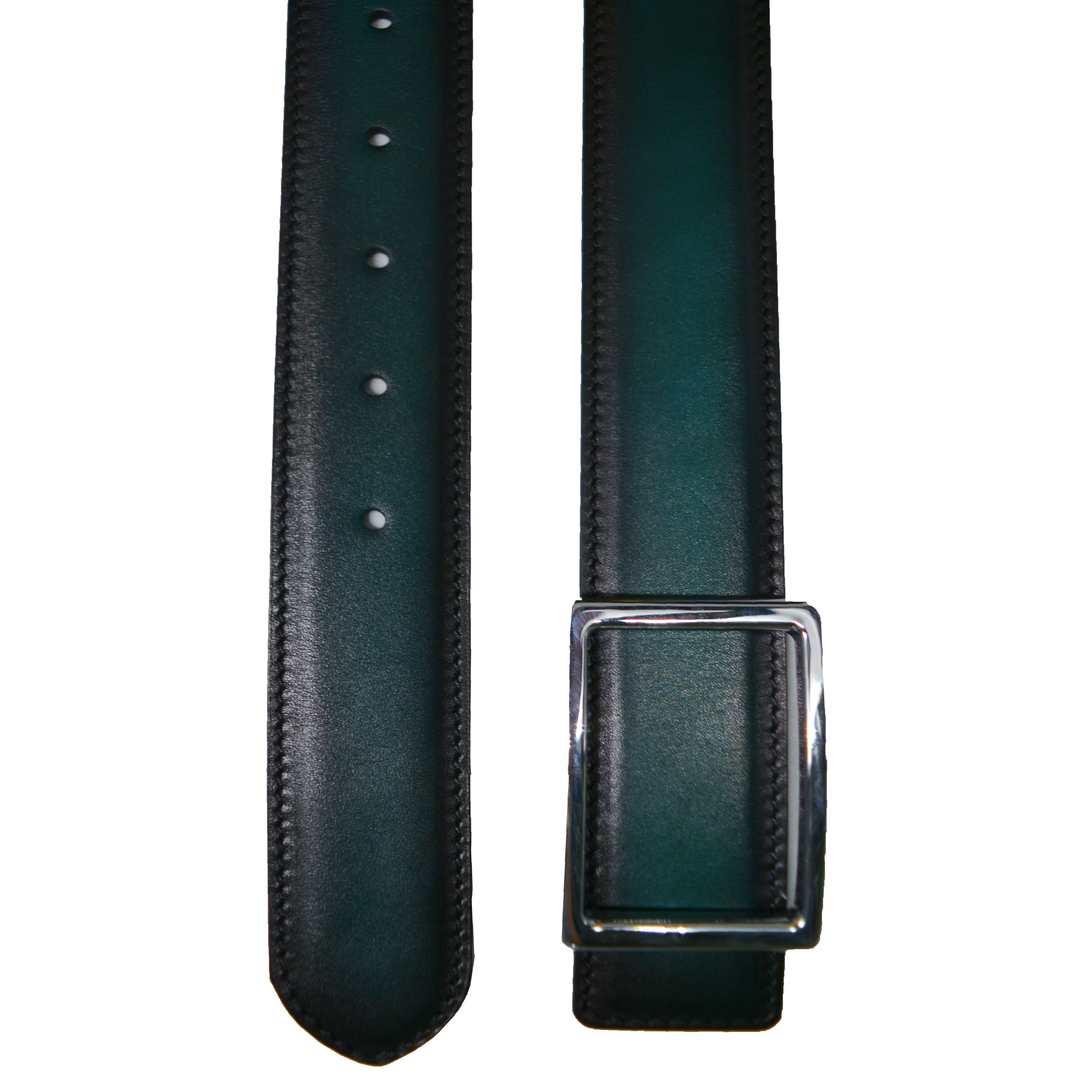 Reversible double calfskin leather green and purple belt