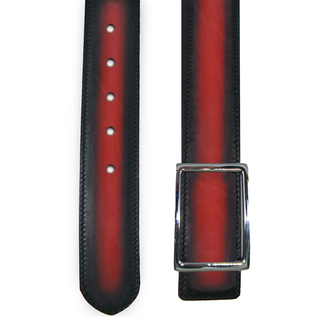 One-sided calfskin red belt