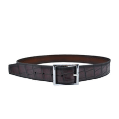 Reversible double alligator and calfskin leather brown belt