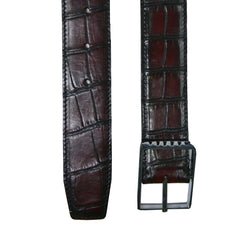Reversible double alligator and calfskin leather brown belt