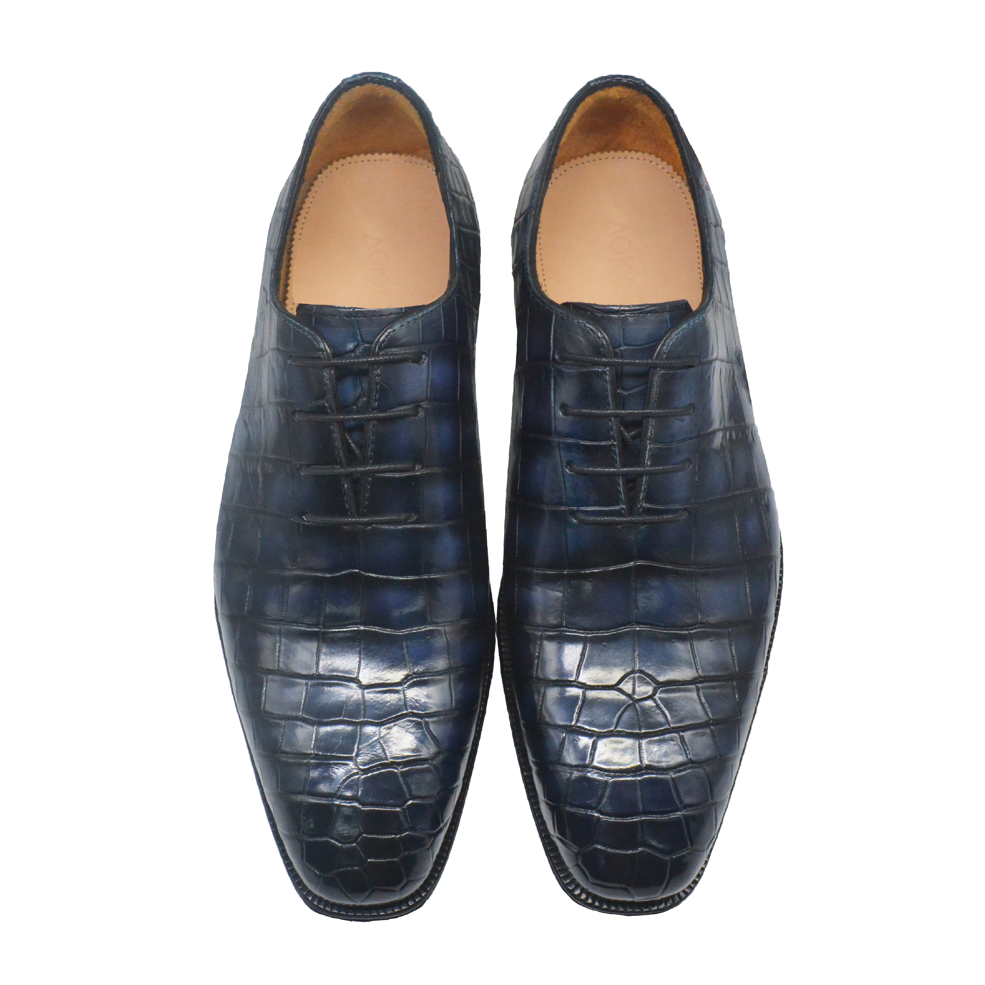 Navy Alligator Whole Cut Lace Up Oxfords