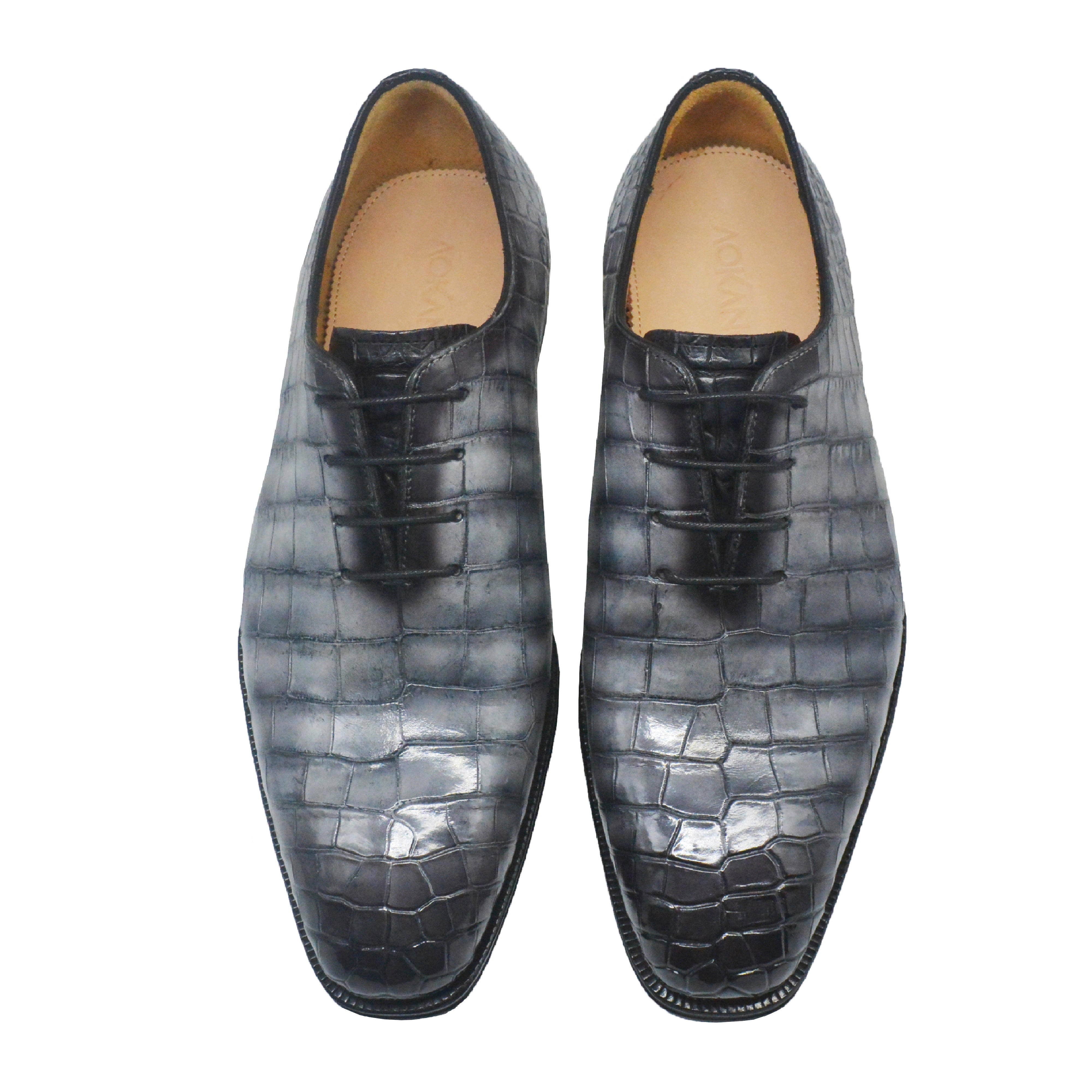 Grey Alligator Whole Cut Lace Up Oxfords