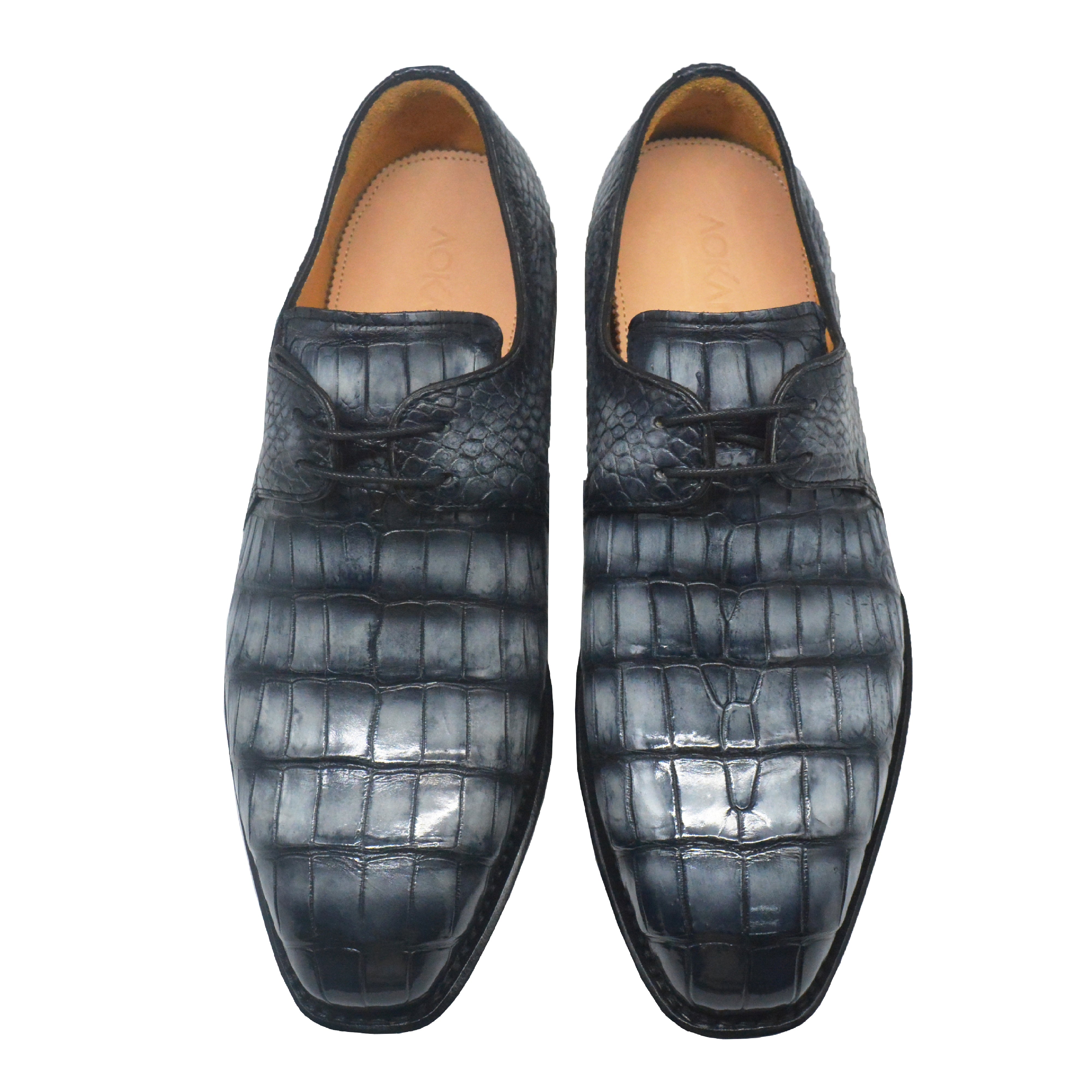 Black Grey Plain Toe Lace Up Derby's Alligator Leather Goodyear Welt Oxfords