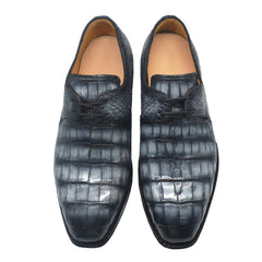 Black Grey Plain Toe Lace Up Derby's Alligator Leather Goodyear Welt Oxfords