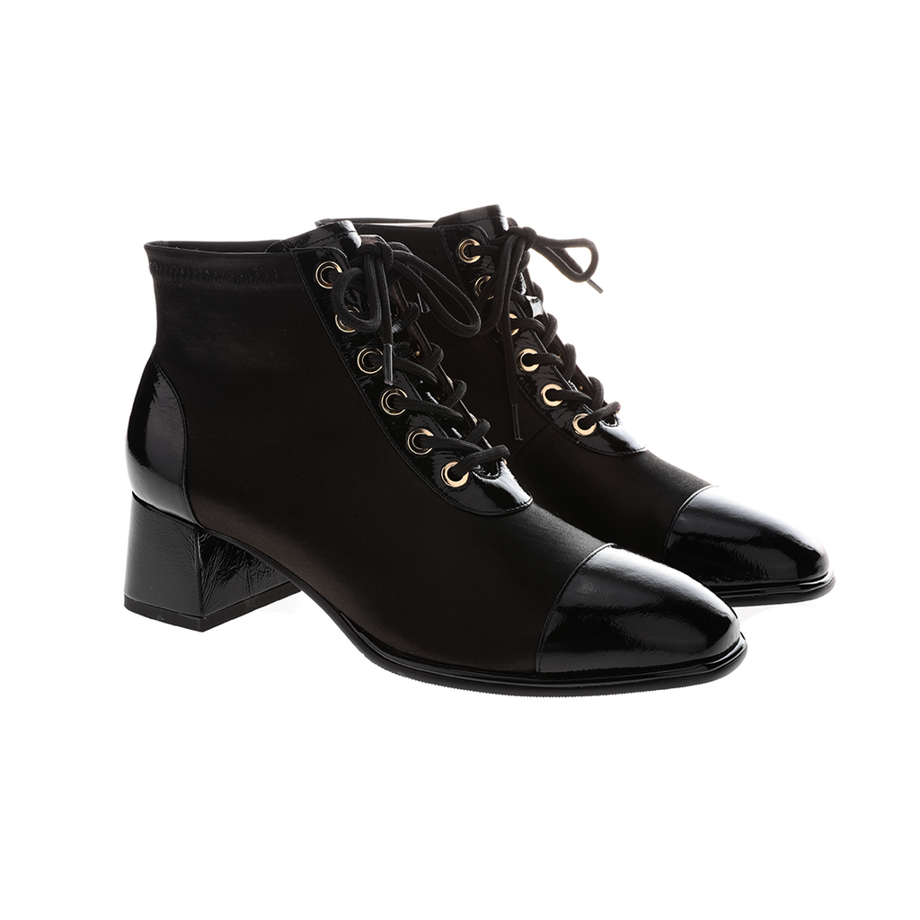 Women black Stretch silk and kangaroo skin ankle boots Women